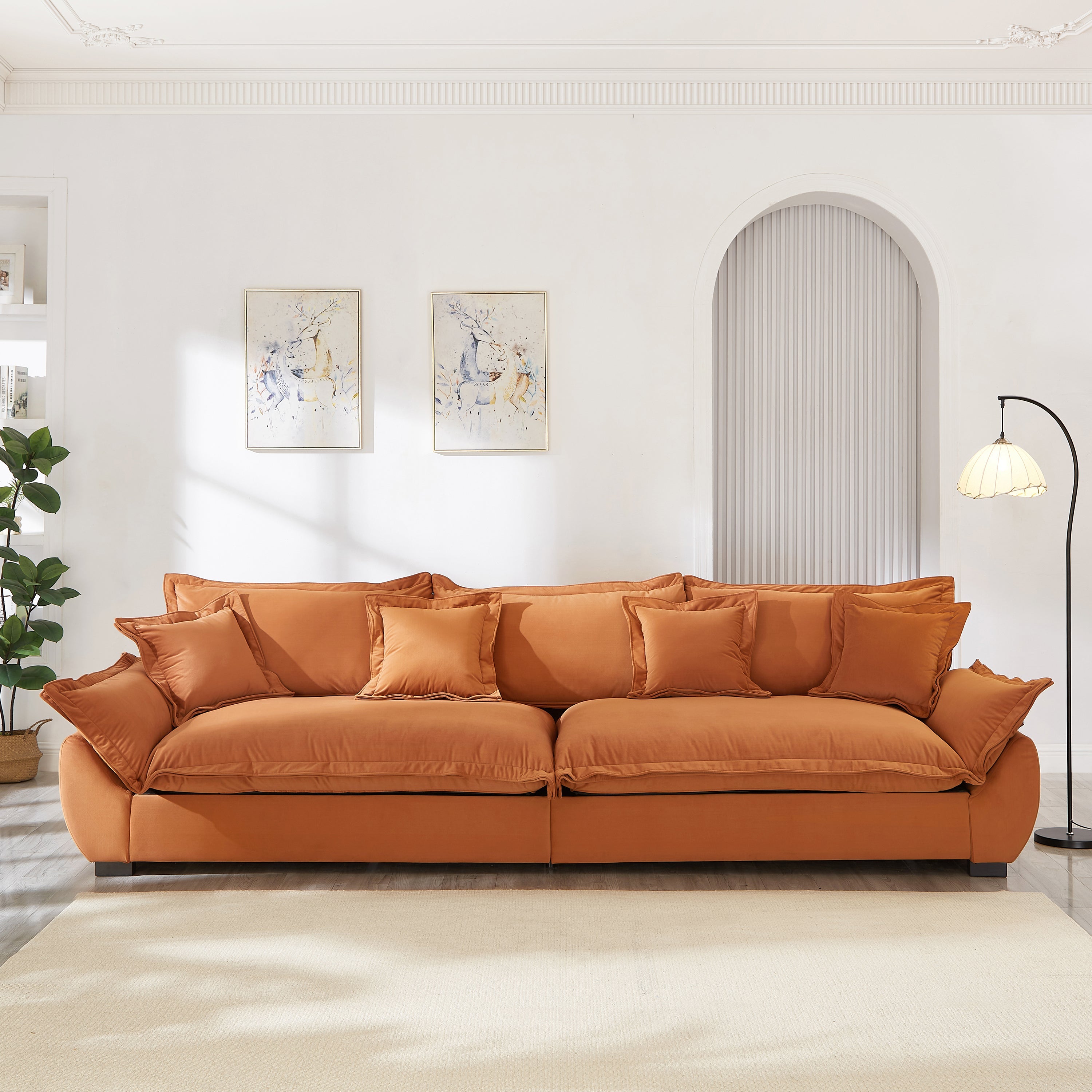 Modular Sectional Sofa, Sailing Design Sofa with Storage, Removable Backrest, Modern Deep Seat Sofa with Throw Pillows for Living Room Bedroom Apartment,Orange