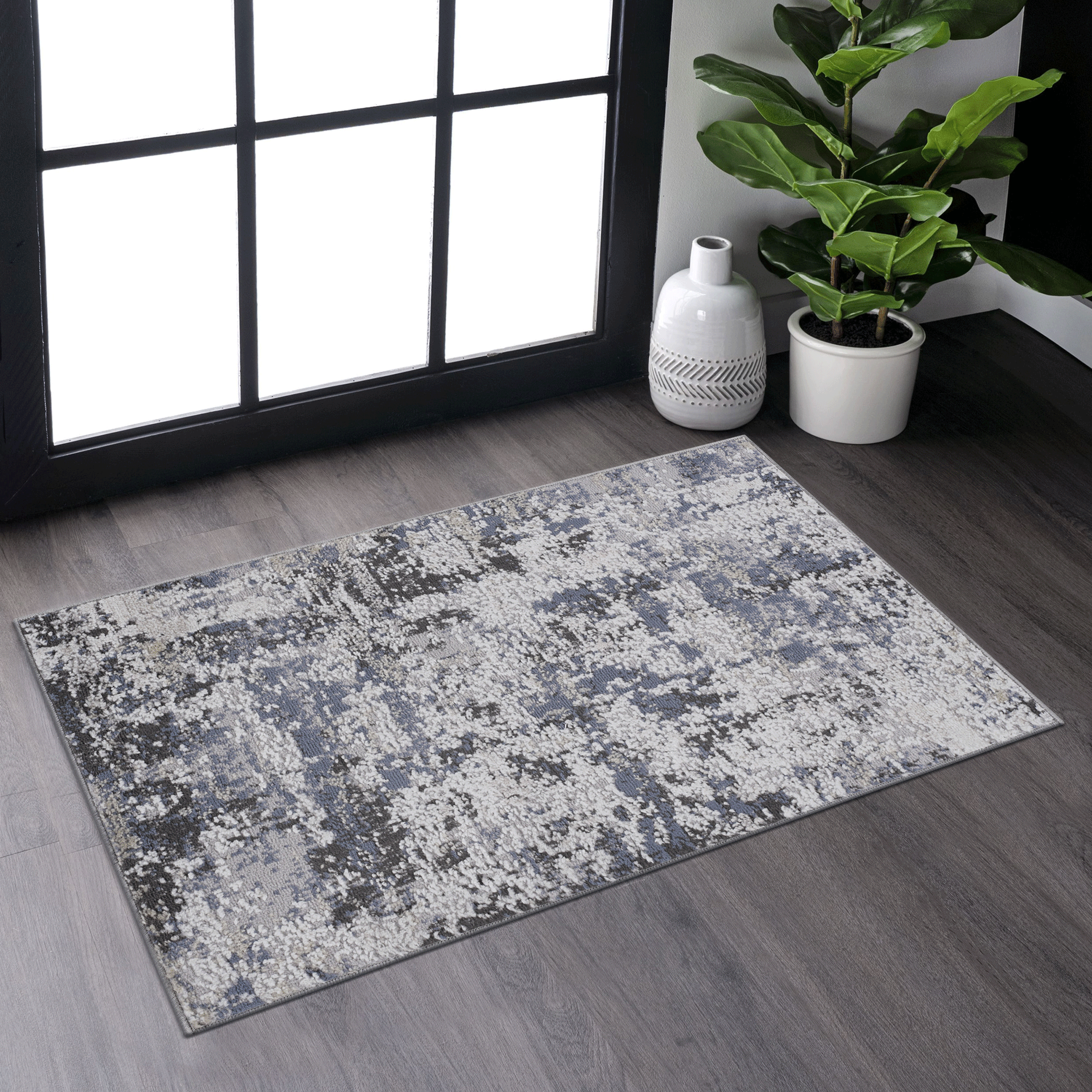 NAAR PAYAS Collection 2X3 Grey / Denim / Abstract Doormat Rug