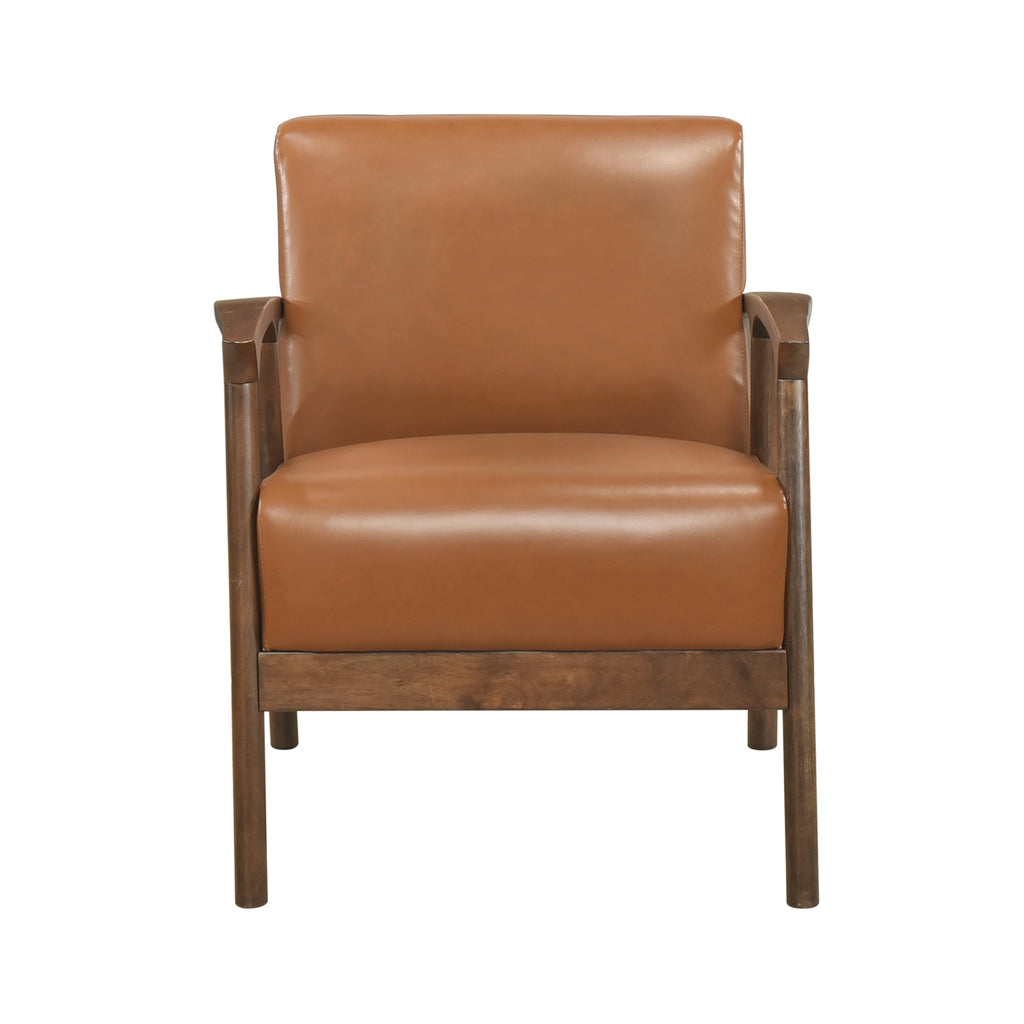 Brown Faux Leather Upholstered Accent Chair 1pc Seat Cushion Solid Rubberwood Frame Living Room Furniture