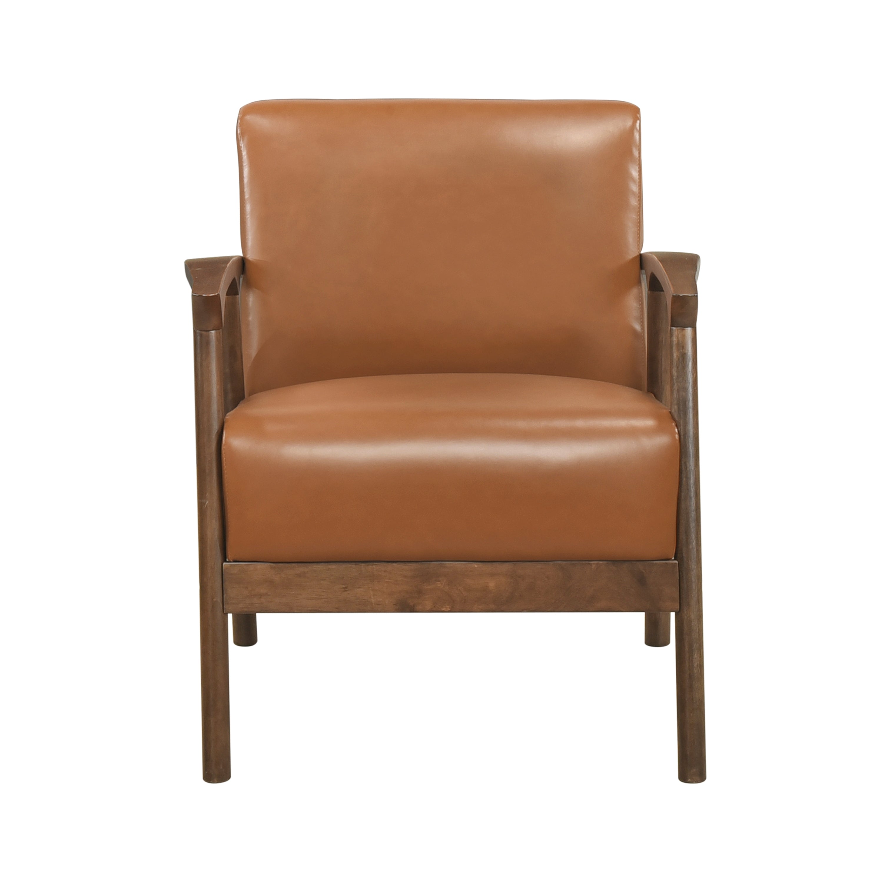Brown Faux Leather Upholstered Accent Chair 1pc Seat Cushion Solid Rubberwood Frame Living Room Furniture