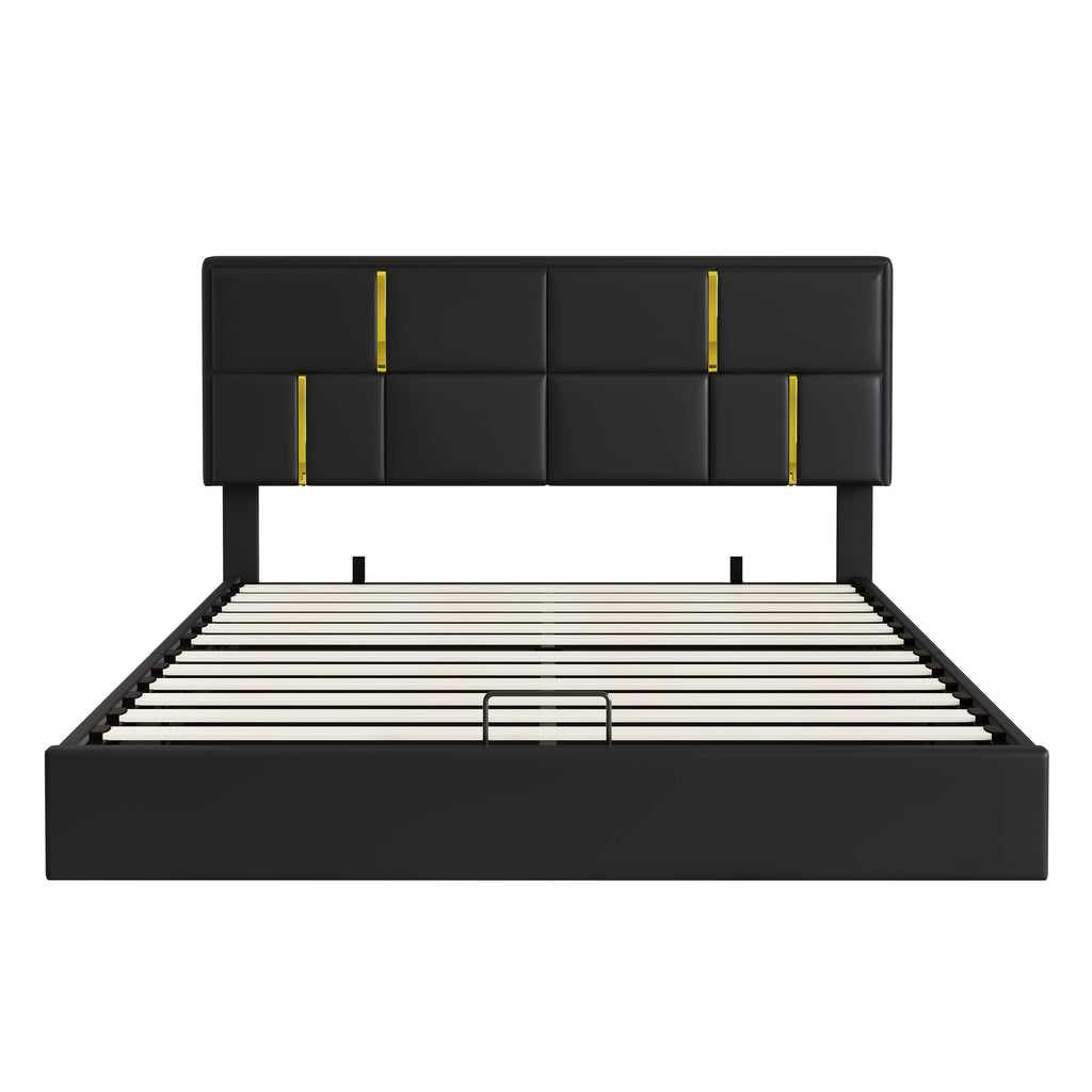 2-Pieces Bedroom Sets,Queen Size Upholstered Platform Bed with Hydraulic Storage System,Storage Ottoman with Metal Legs,Black(Old SKU:N733S207778B)