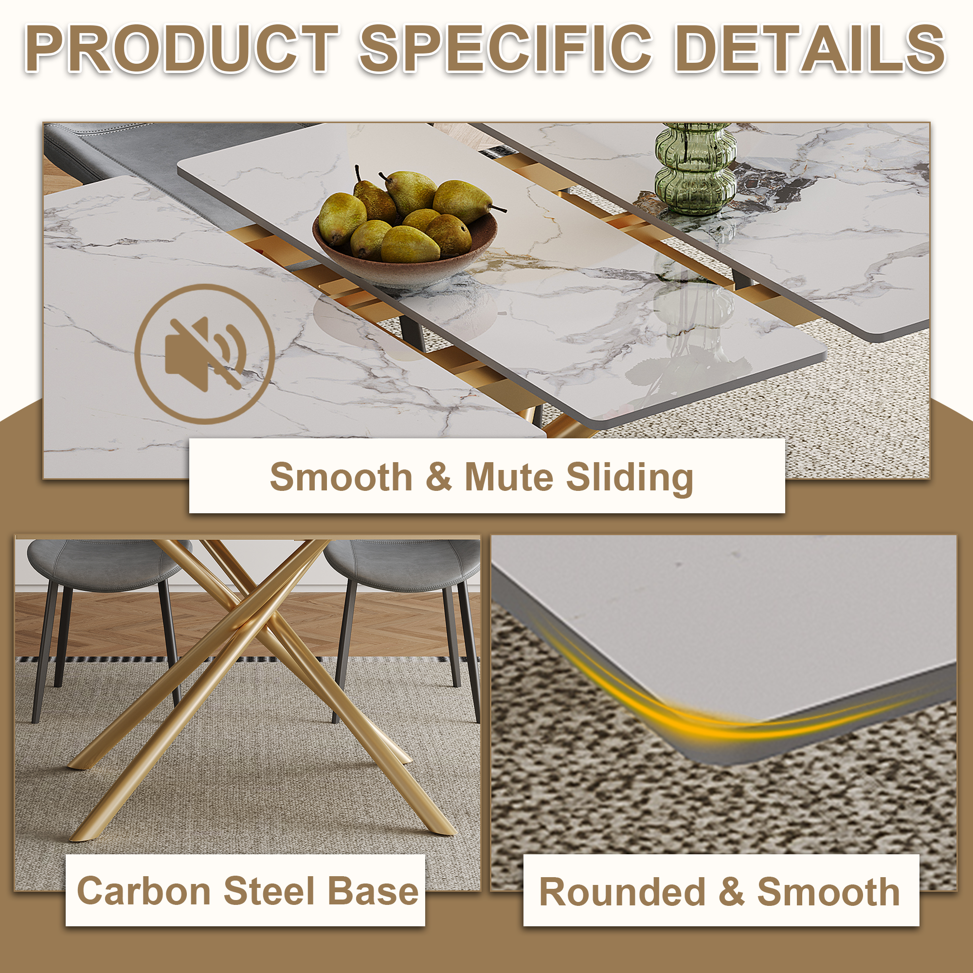 59-inch Modern rectangle Expandable Dining Table with Retractable Leaf, Sintered Stone Top & Golden Carbon Steel X-Base, Sturdy 4-6 Person Table for Small Apartments, Kitchen, Dining Room