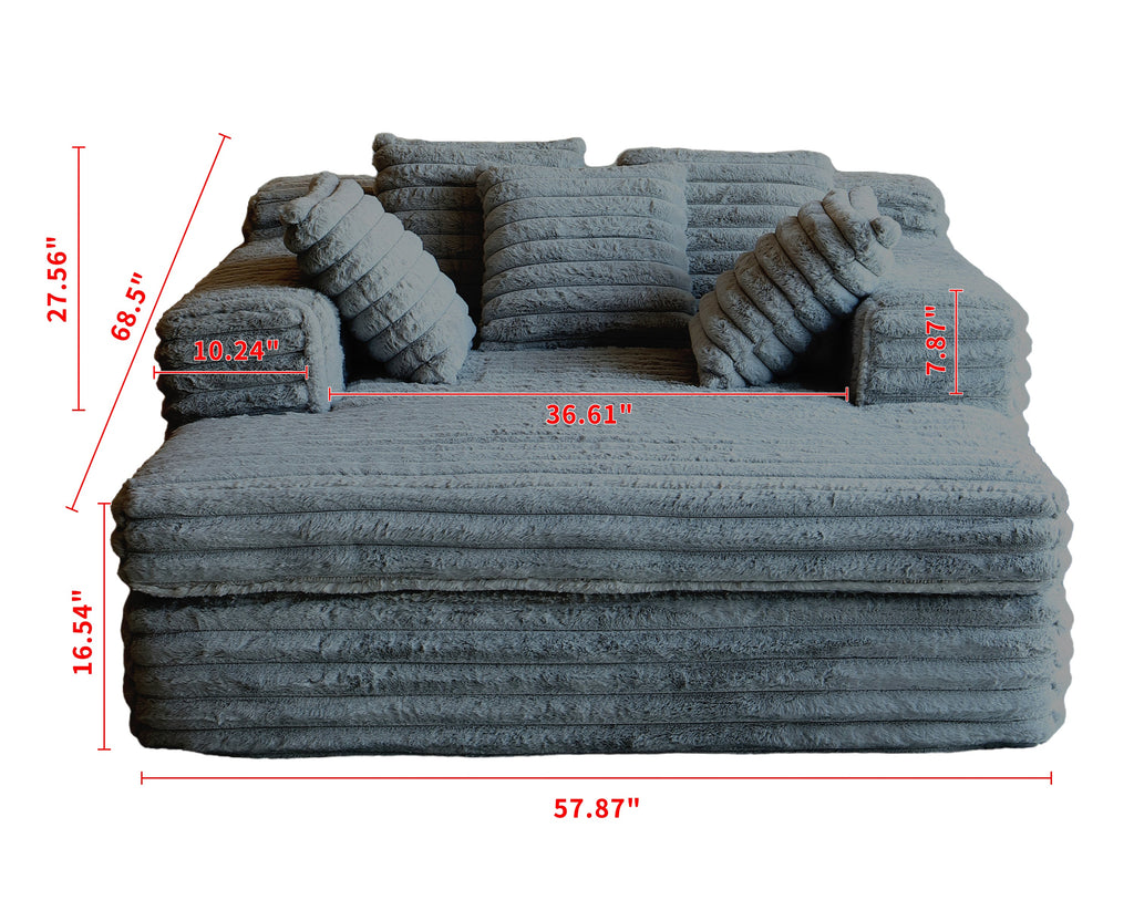 Chaise Lounge Indoor, Upholstered Sofa Bed with Throw Pillows and Armrests, Sleeper Chair- Plush Chair Bed for Living Room, Dark Grey