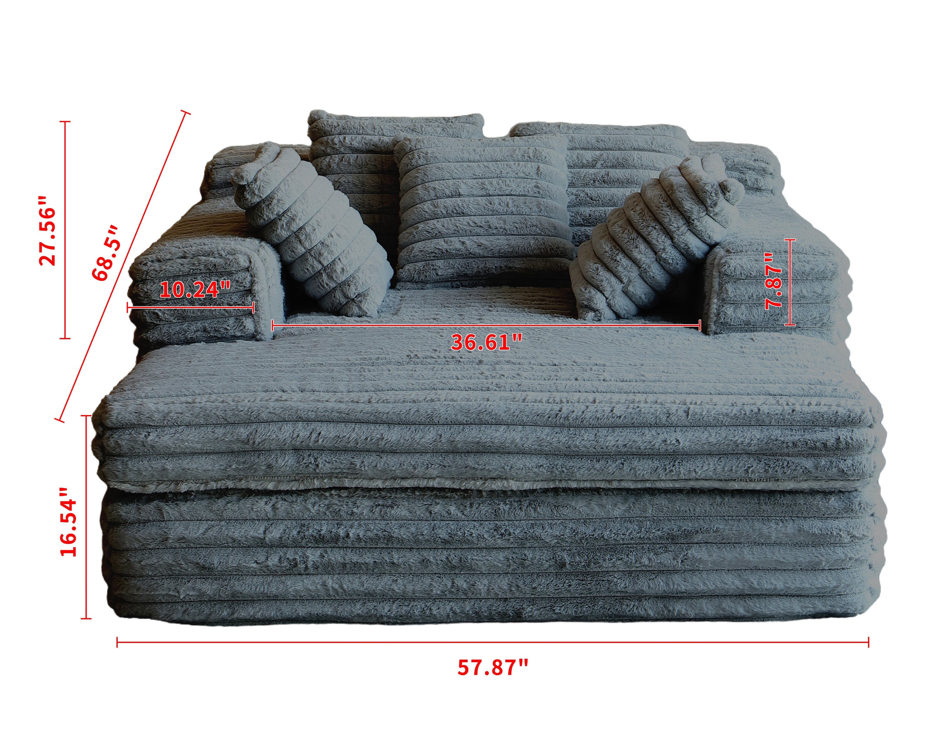 Chaise Lounge Indoor, Upholstered Sofa Bed with Throw Pillows and Armrests, Sleeper Chair- Plush Chair Bed for Living Room, Dark Grey