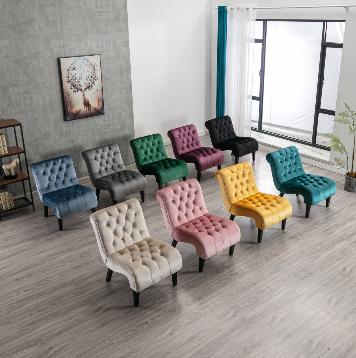 COOLMORE Modern Velvet Armless Accent Living Room Chair / Leisure Chair,Upholstered Fabric Button Comfortable Chair with Wooden Legs for Bedroom, Living Room, Office (Pink Velvet)