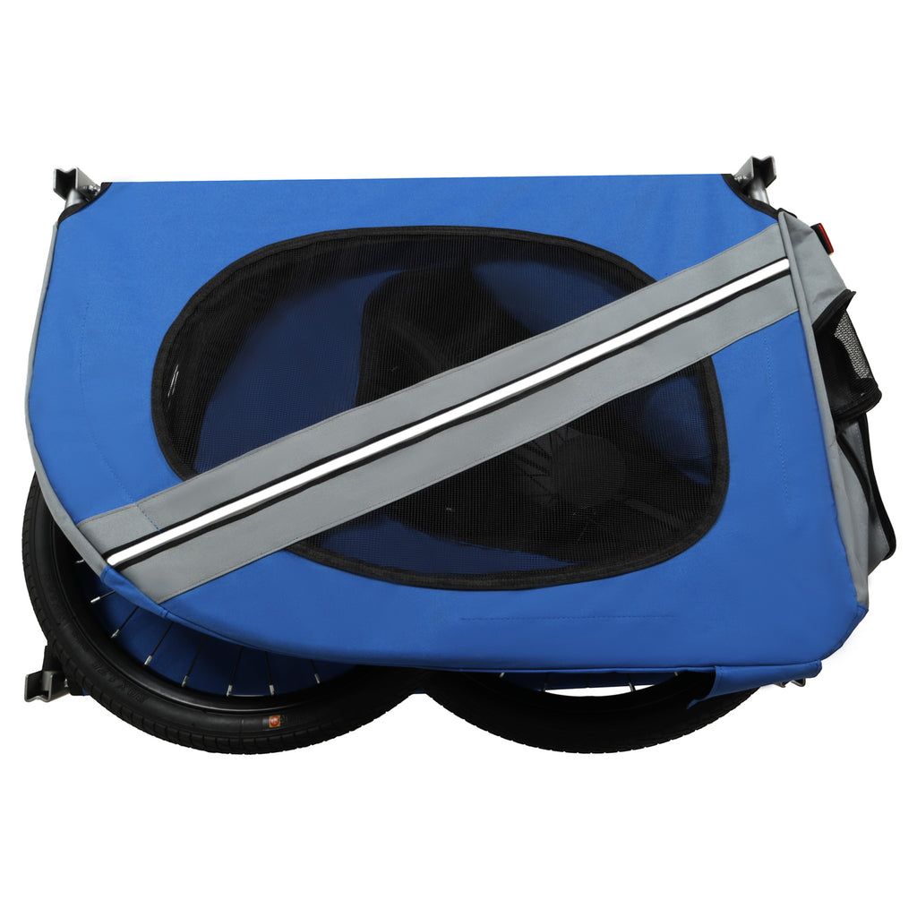 Large Folding Bike Trailer for Dogs – 66LB Capacity All-Terrain Pet Carrier, Durable Steel Frame for Cycling, Jogging, Camping & Outdoor Adventures, Blue-Gray