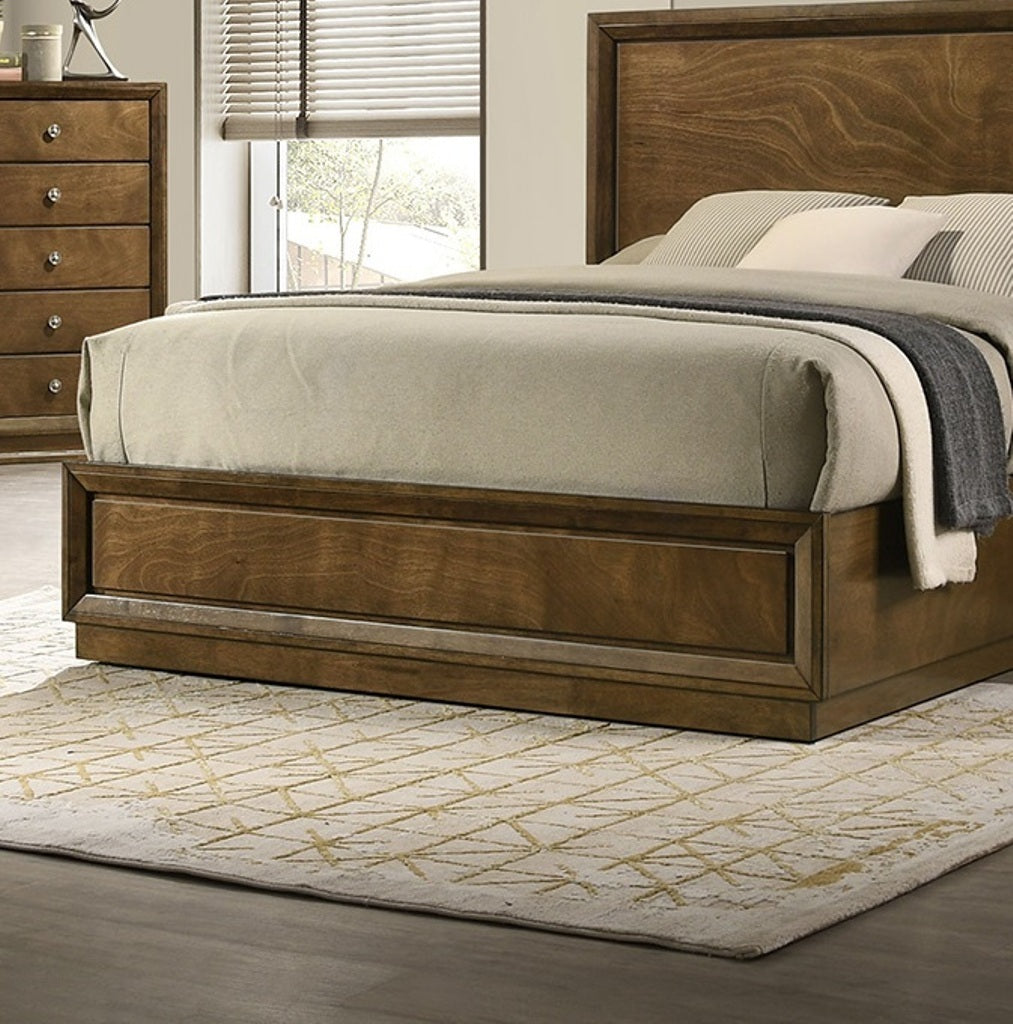 Walnut Color Transitional Style Twin Size Bed 2x Nightstands 3pc Set Bedroom Furniture Metal Knobs
