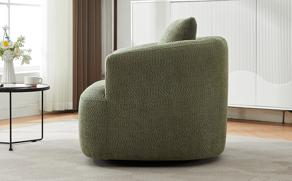360° Swivel Chair, Chenille Upholstered Barrel Sofa Chair with Throw Pillow, Green, 38.2' for Living Room, Bedroom, Office