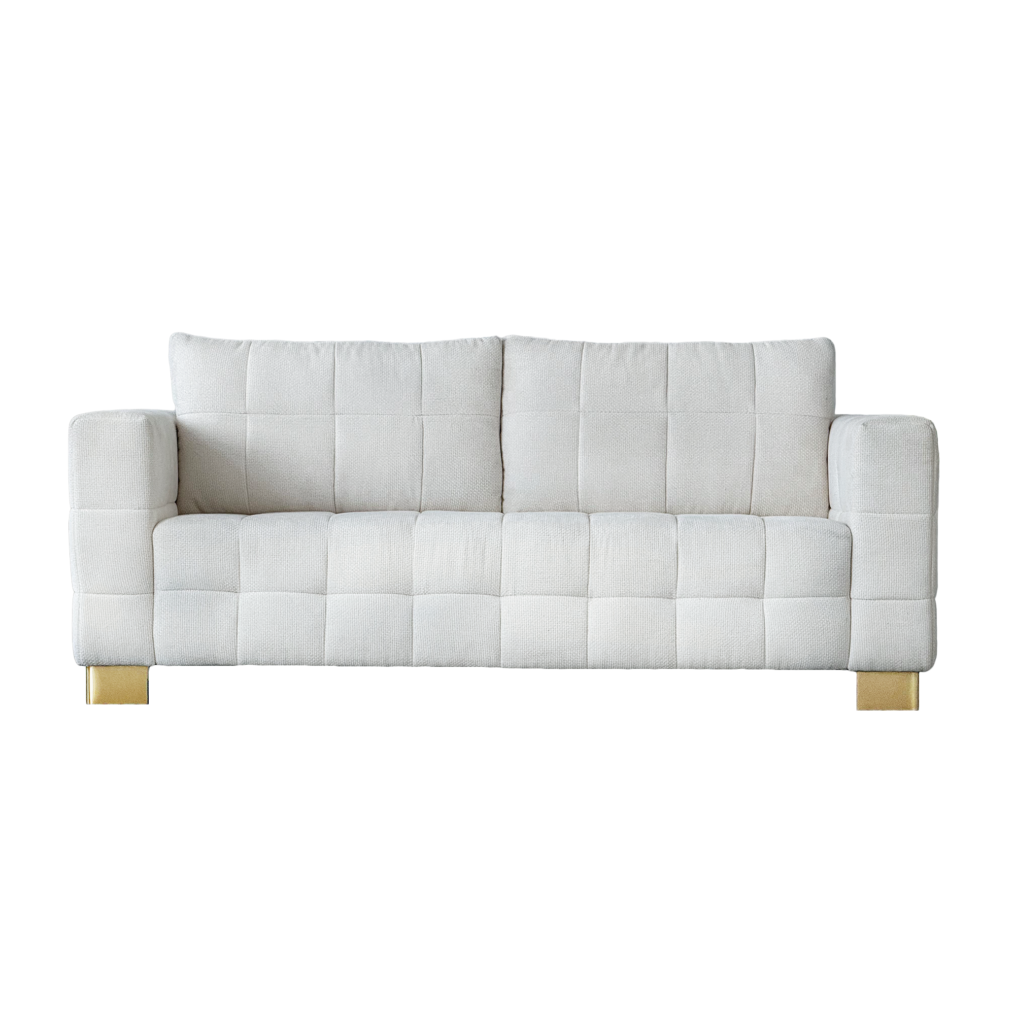 FX-P54-BE SOFA  Contemporary Beige Chenille Couch, Deep-Seat 3-Person Sofa with Wide Armrests & Brushed Stainless-Steel Block Legs Soft Upholstered Sofa for Living Room