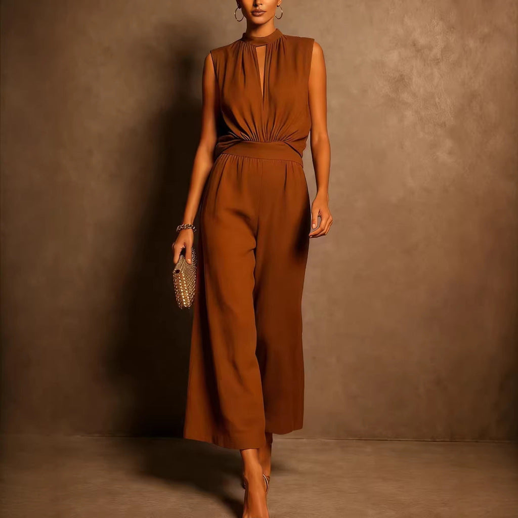 Women's Elegant Sleeveless Tank Top & Pants Set – Asymmetric Retro 2-Piece