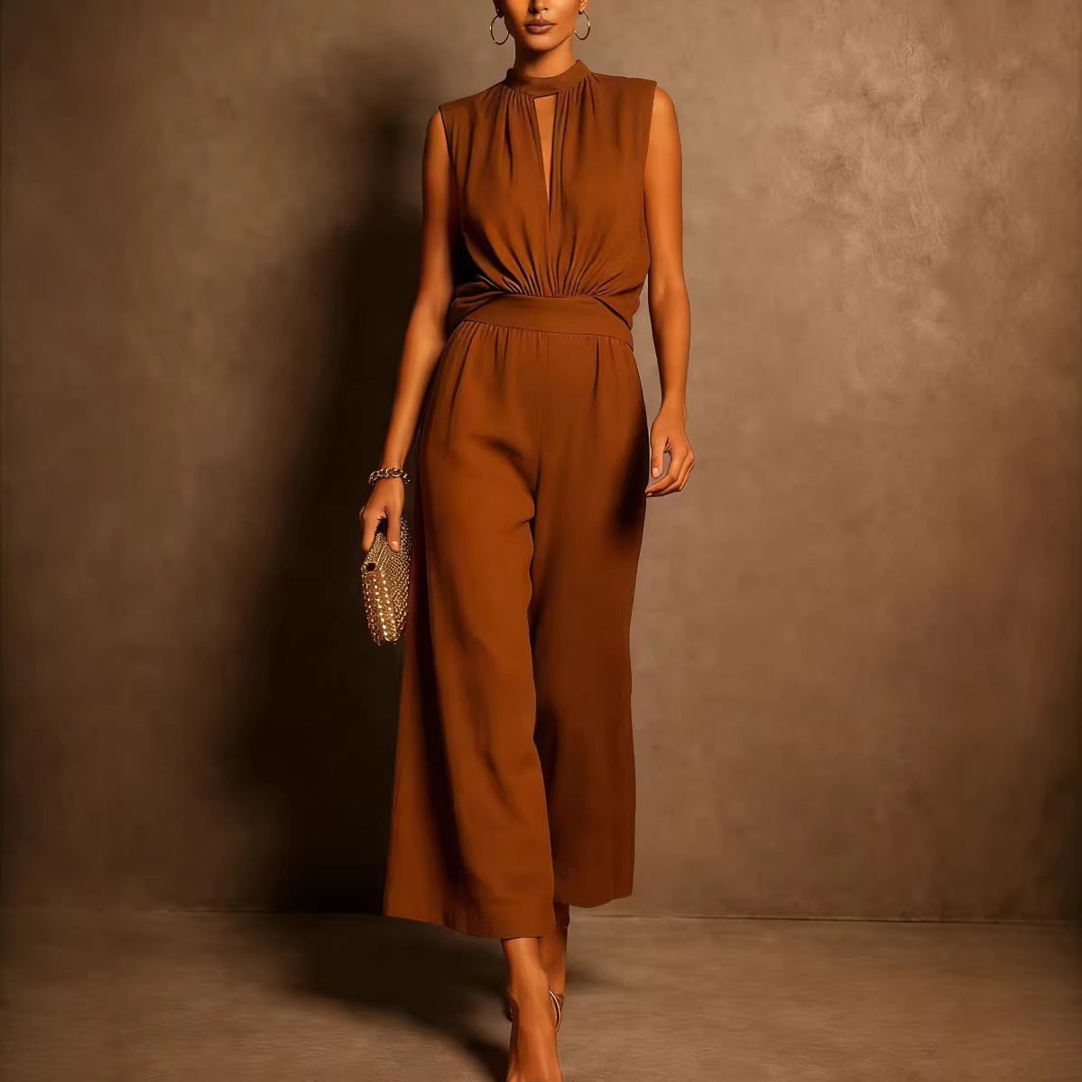Women's Elegant Sleeveless Tank Top & Pants Set – Asymmetric Retro 2-Piece