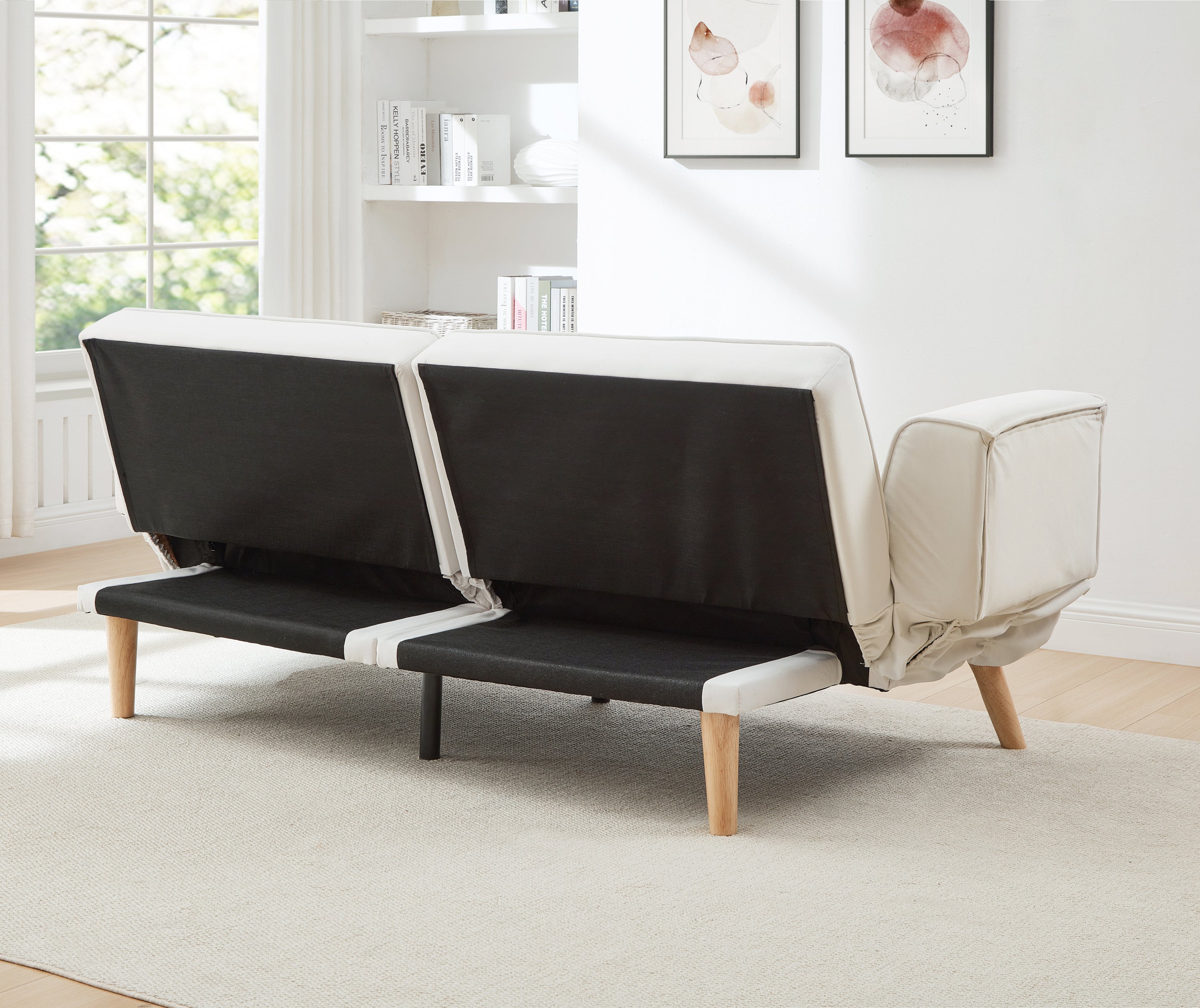 72.8'' Futon Sofa Bed, Sleeper Sofa, Small Couch with Adjustable Armrests, Adjustable Recliner Sleeper Sofa Bed for Living Room, Bedroom, Apartment, Beige