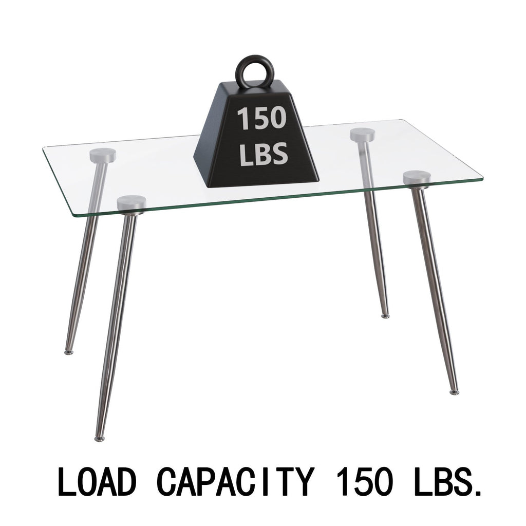 Glass Dining Table, Modern Rectangular Table with Tempered Glass Tabletop & Sliver metal Legs, Simplistic Kitchen Table, Versatile Table for Home Office (0 damage)