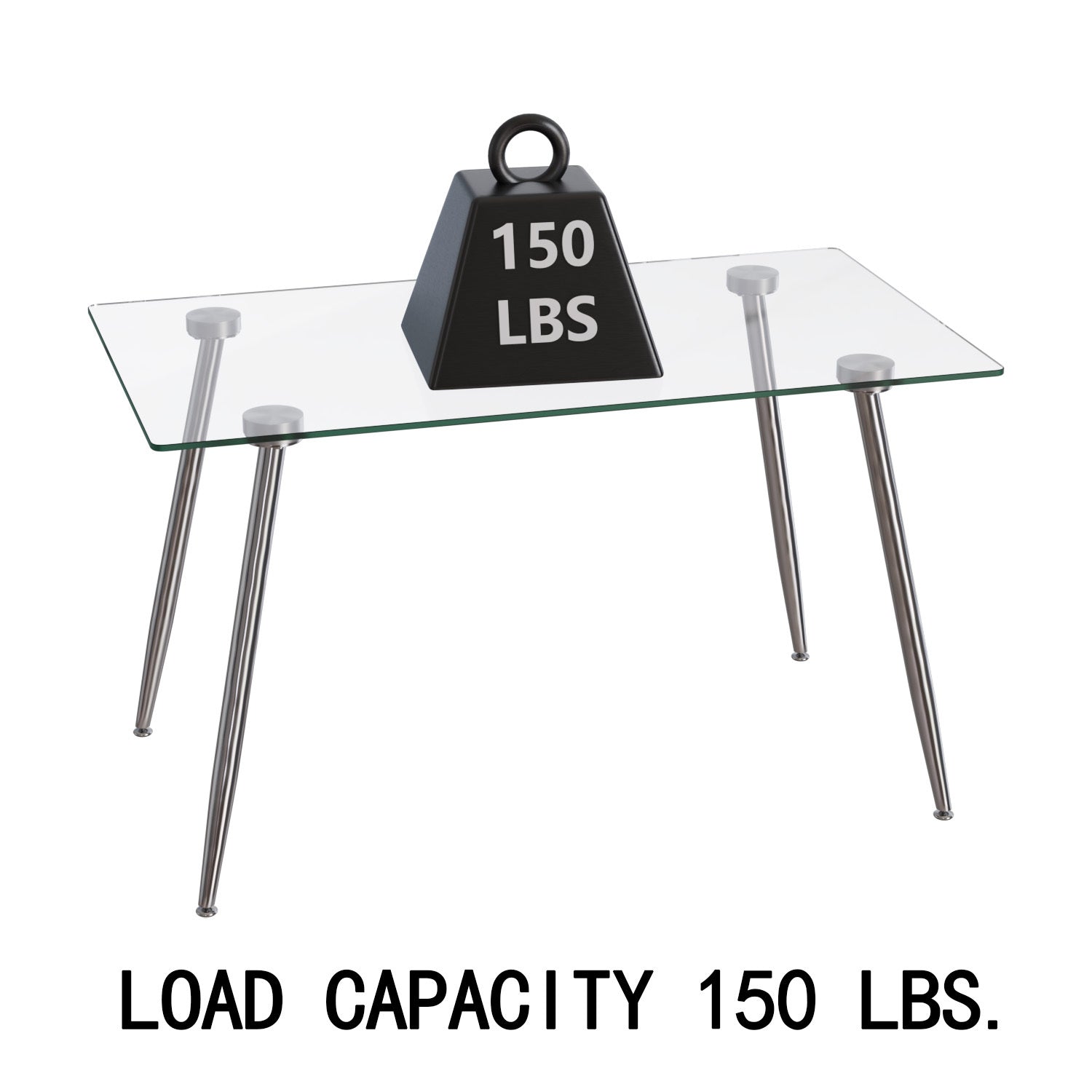 Glass Dining Table, Modern Rectangular Table with Tempered Glass Tabletop & Sliver metal Legs, Simplistic Kitchen Table, Versatile Table for Home Office (0 damage)