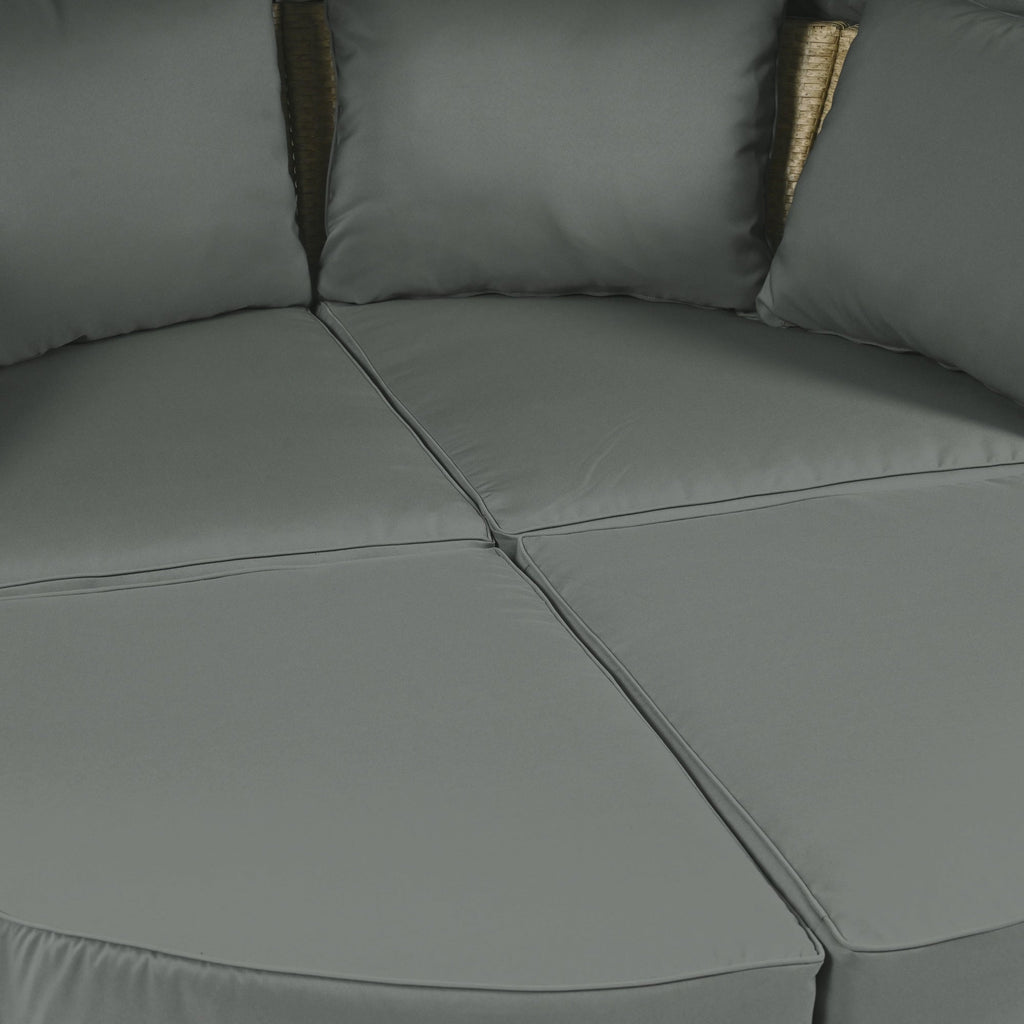 Outdoor Patio Daybed Wicker Rattan Double Daybed with Retractable Canopy, Grey, Polyester Upholstery, 71.7 x 63.4 x 62.2 inches