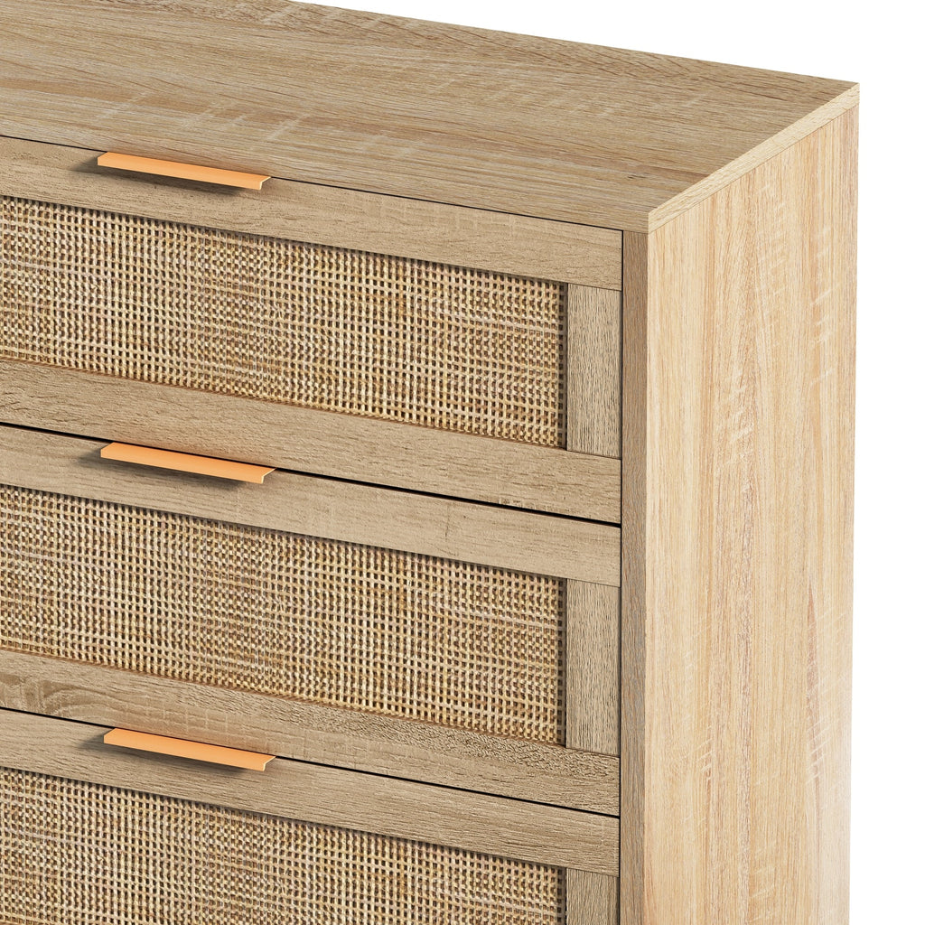 Natural Rattan Storage Cabinet with 6 Drawers for Bedroom and Living Room, Particle Board, 51.18'