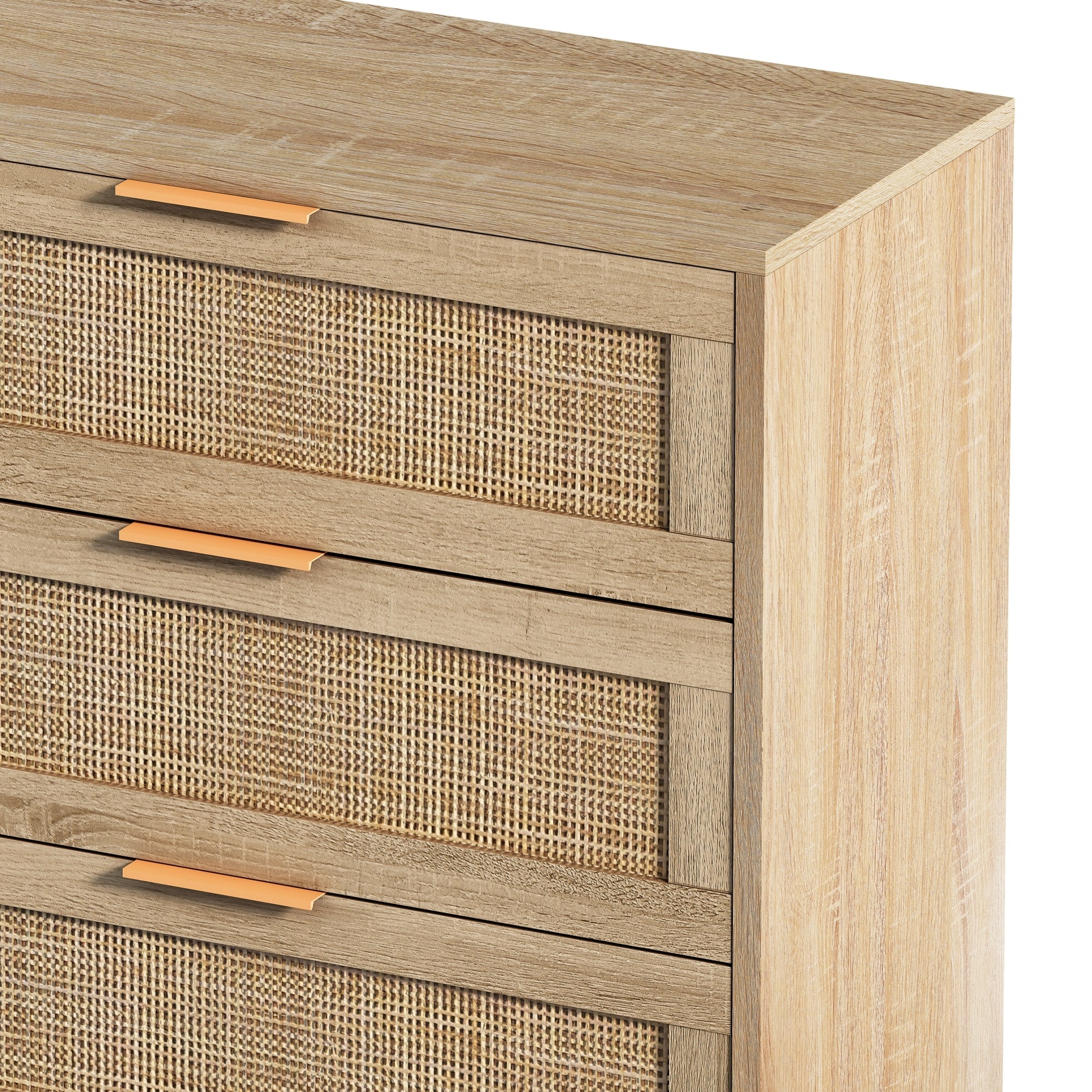 Natural Rattan Storage Cabinet with 6 Drawers for Bedroom and Living Room, Particle Board, 51.18'