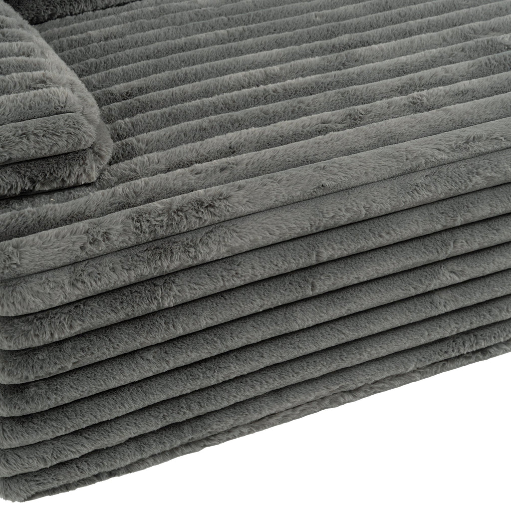 Cloud Sectional Sofa Upholstered Couch with Free-combined Design in Dark Gray Faux Rabbit Fur, 110'