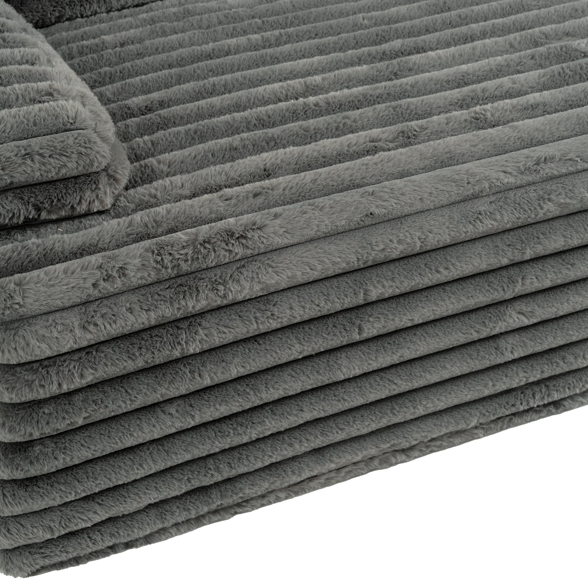 Cloud Sectional Sofa Upholstered Couch with Free-combined Design in Dark Gray Faux Rabbit Fur, 110'