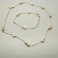 Luxe Pearl Station Necklace & Bracelet Jewelry Set - 925 Sterling Silver 14K Gold Plated