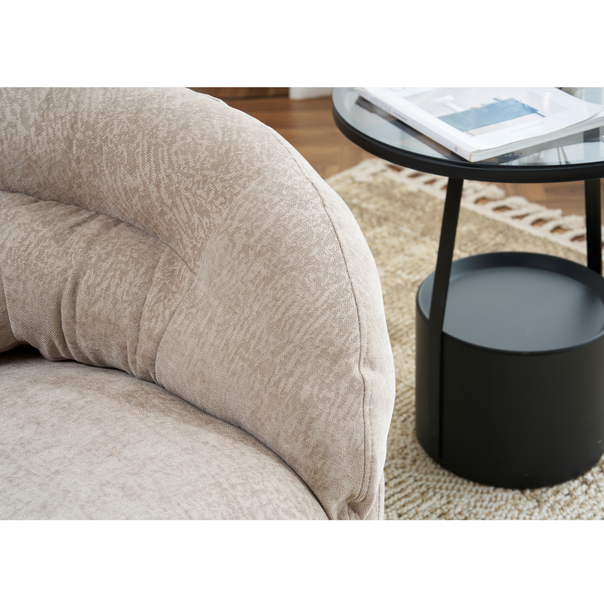 Modern Chenille Office Chair, 360° Swivel Club Chair/Accent Chair with Removable Cushion, Round Office Chair, Black Metal Base, Cotton Material, Living Room, Bedroom, Reading Corner, Office (Brown)