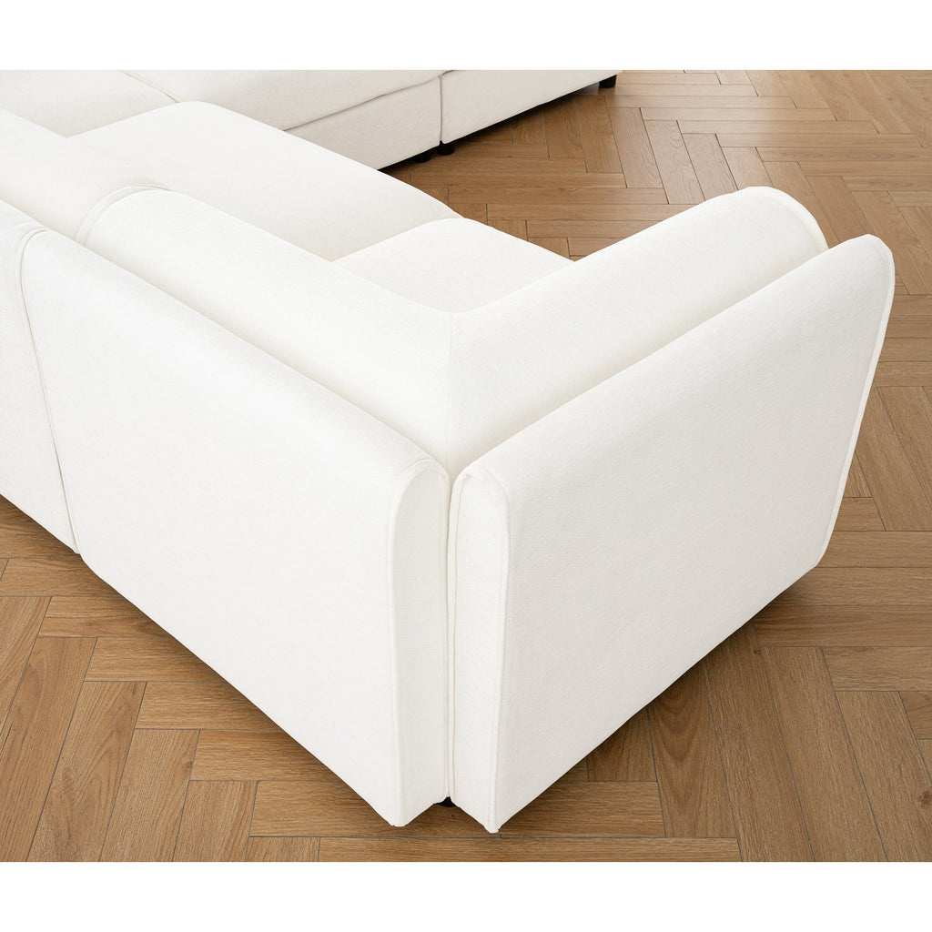 Stylish White Chenille 2-Seater Sofa with 2 Ottoman Storage Seat, Cylindrical Backrest and Armrests, Modern Fabric Loveseat Featuring Hidden Storage Space