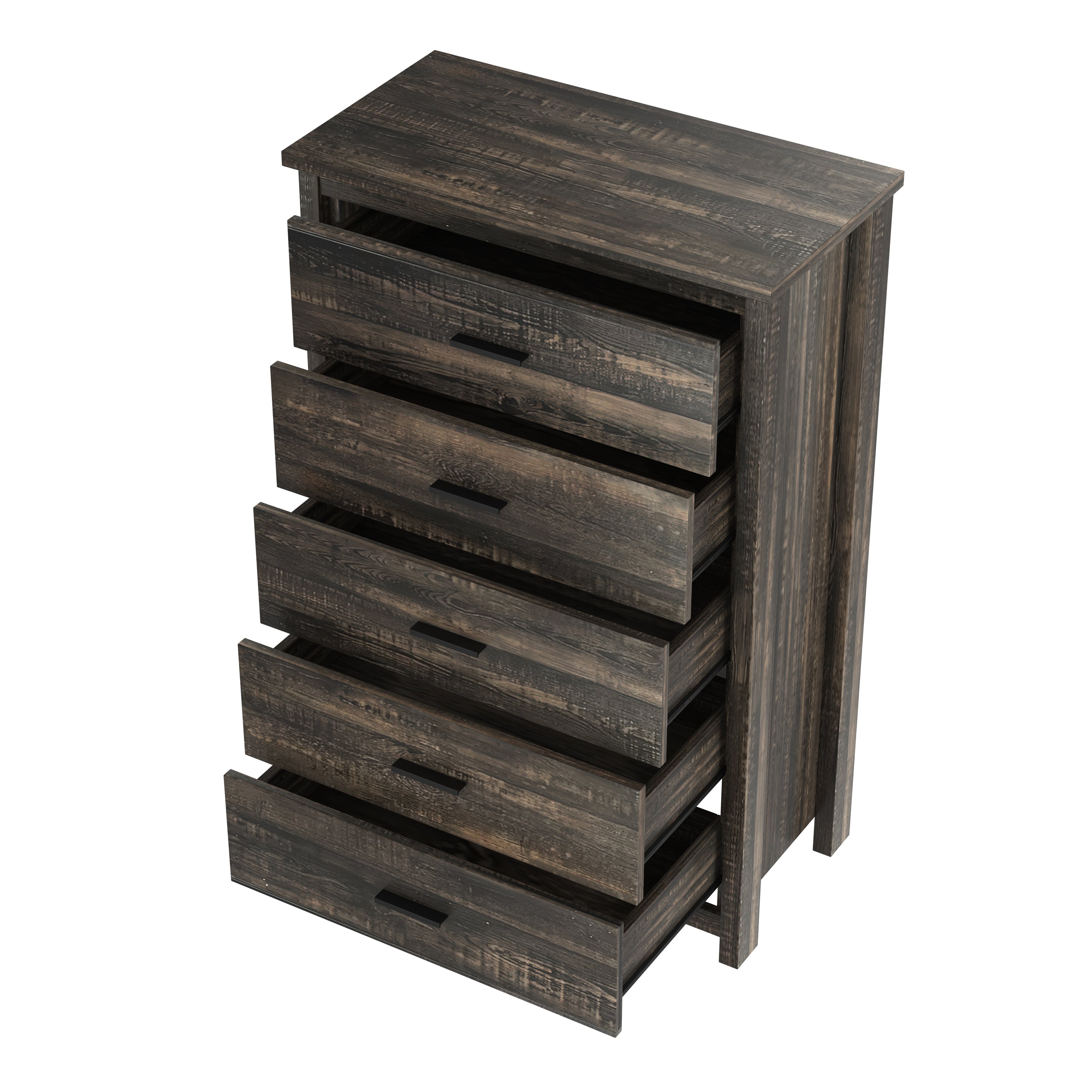 4PCS Bedroom Sets, Wooden Queen Size Bed Frame with Storage Headboard and Charging Station, 2 Nightstands with 2 Drawers, 1 Dresser with 5 Drawers, Antique Gray