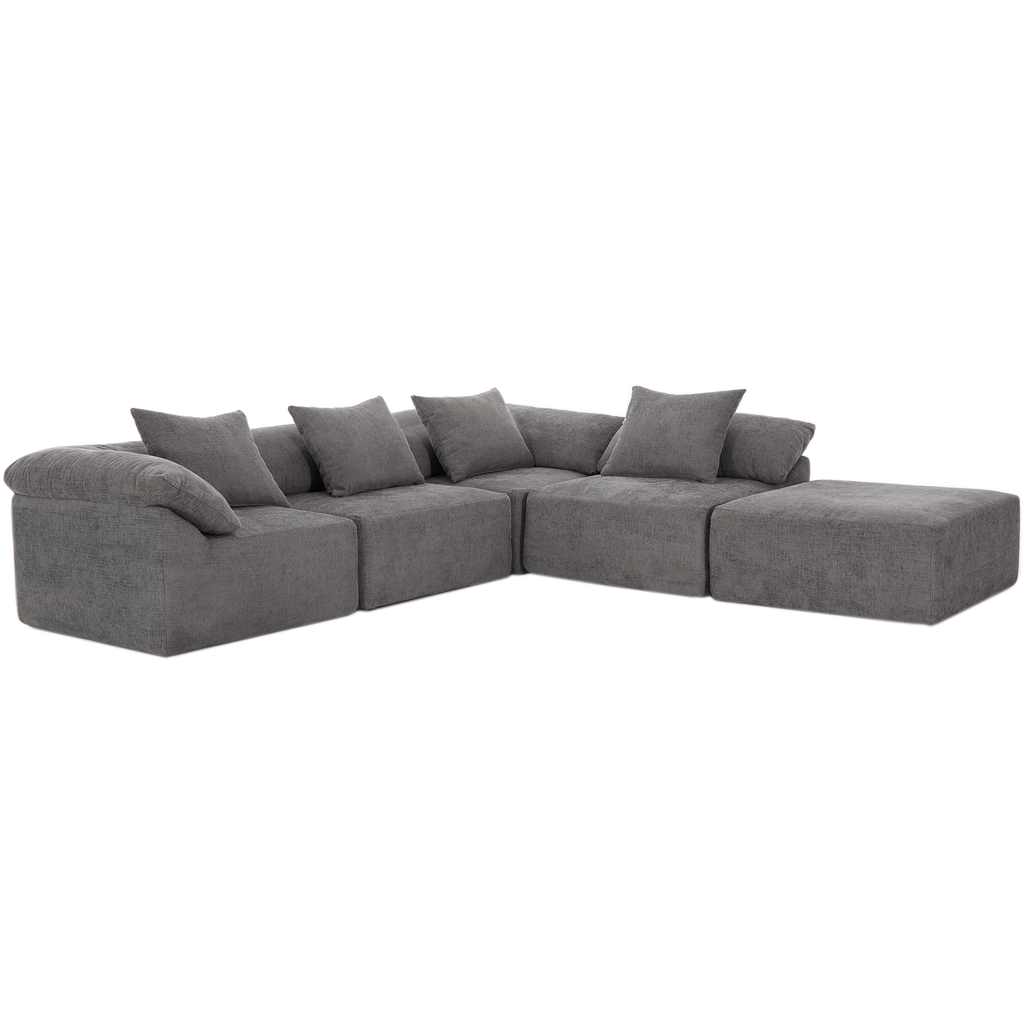 142' L Shaped Modular Sectional Sofa,No Assembly,5 Piece Couch, Convertible Sleeper Couch,Full-Compressed Couch,Free-Combined Couches,5 Seat & Ottoman,Chenille,Gray
