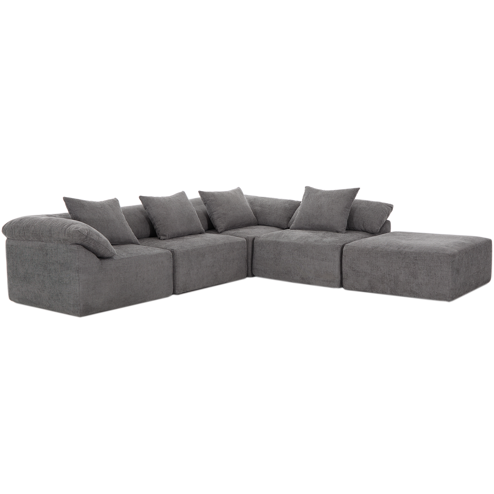 142' L Shaped Modular Sectional Sofa,No Assembly,5 Piece Couch, Convertible Sleeper Couch,Full-Compressed Couch,Free-Combined Couches,5 Seat & Ottoman,Chenille,Gray