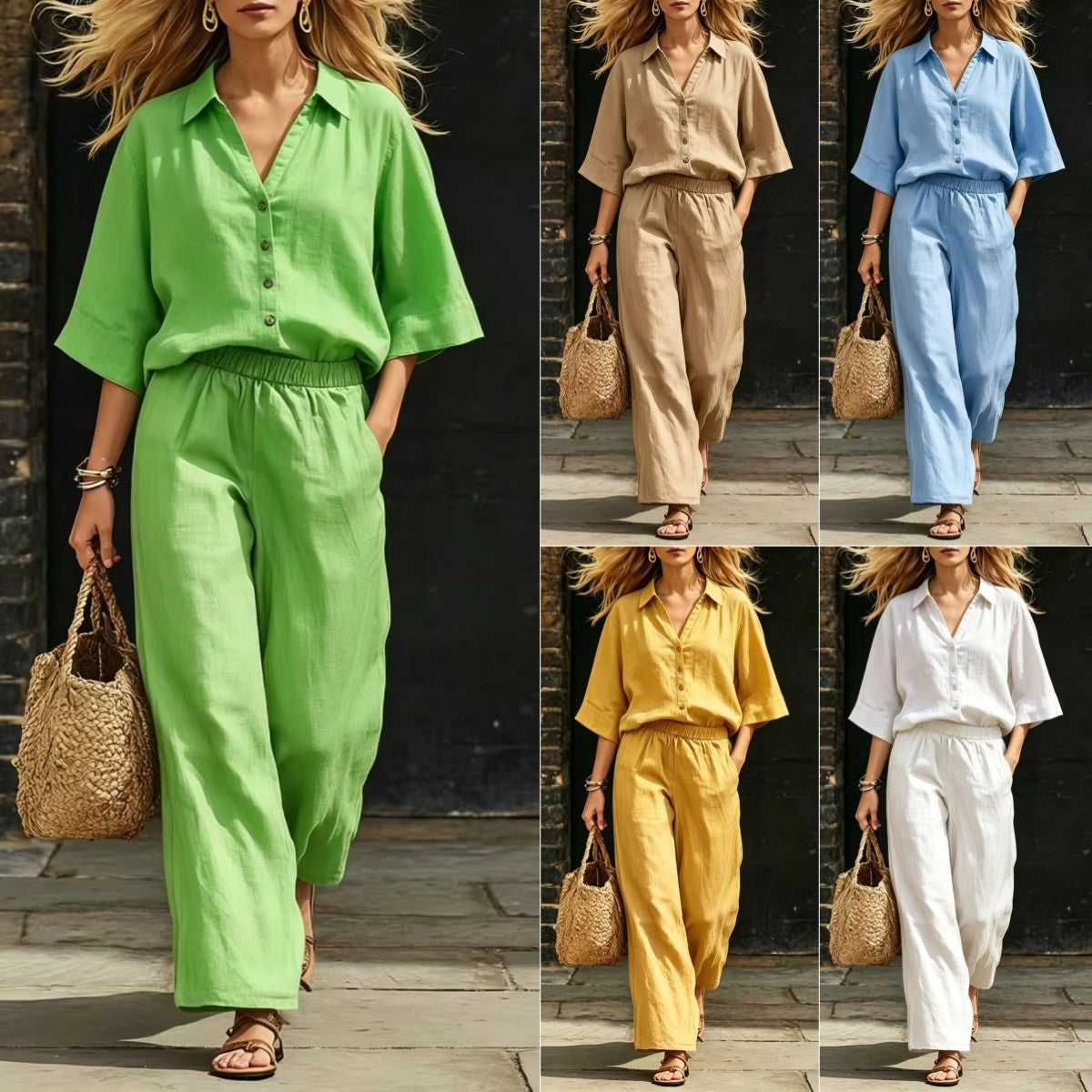 Short-Sleeve Shirt & Loose Pants Set – Casual Two-Piece
