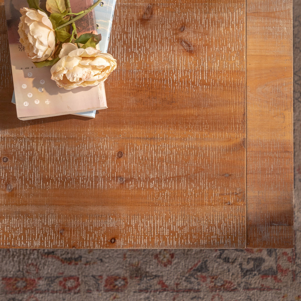 Solid wood,Rectangle Coffee Table with Solid Wood for Living Room, Large 2-Tier Rustic Coffee Table with Storage Shelf, Office and Apartment, Easy Assembly