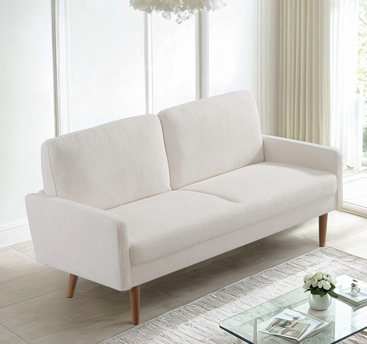 Velvet Sofa, European Style with Sleek Design, Modern & Vintage Flair, Upholstered 3 Seater Couch, Chic Living Room Furniture Seating for Home, Apartment or Office, Ivory