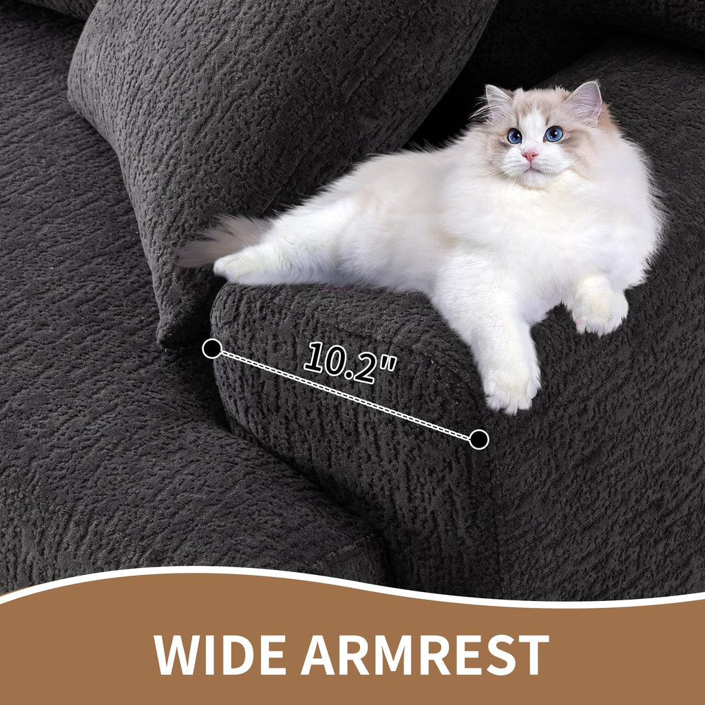 LY-029 GRAY COMPRESSION SOFA: 4-seater combined sofa, Wood Grain Chenille fabric, full sponge compression sofa,combined sofa with 2 pillows  for living/ Home Furniture/ Apartment