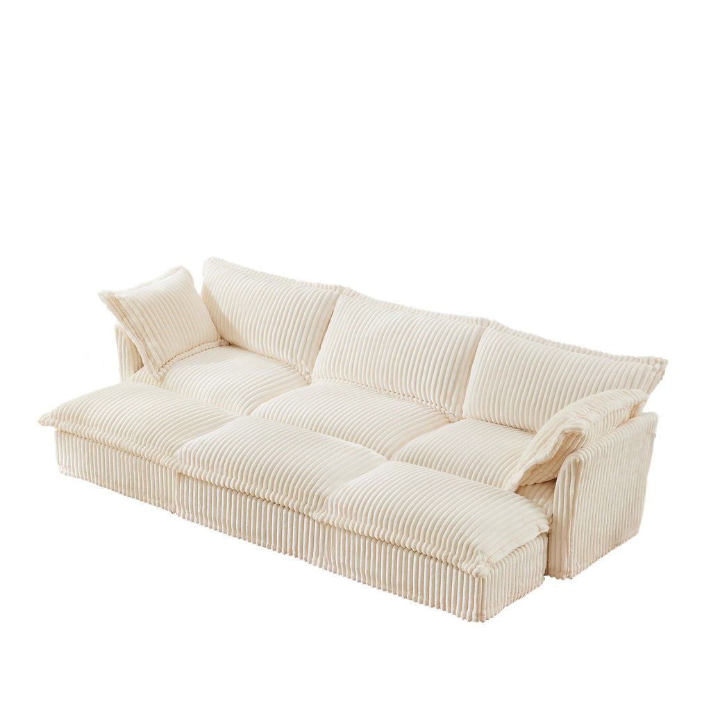 Living Room Sofa Slipcovered Sofa 3 Seater Sofa With 3 Ottomans, Oversized 3-Seat Sleeper Sofa Bed Home Theater Sofa, Corduroy, Cream