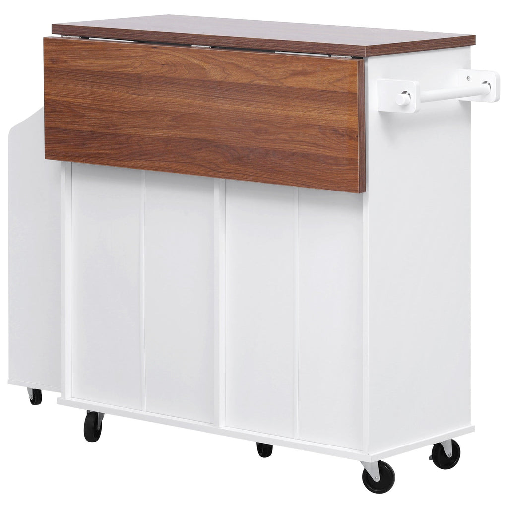 K&K 47.2' Farmhouse Kitchen Island with Drop Leaf, Kitchen Storage Island with Removable Side Racks, Two Drawers, Rolling Kitchen Cart on Wheels with Towel Rack, for Home, Kitchen, Dining Room, White