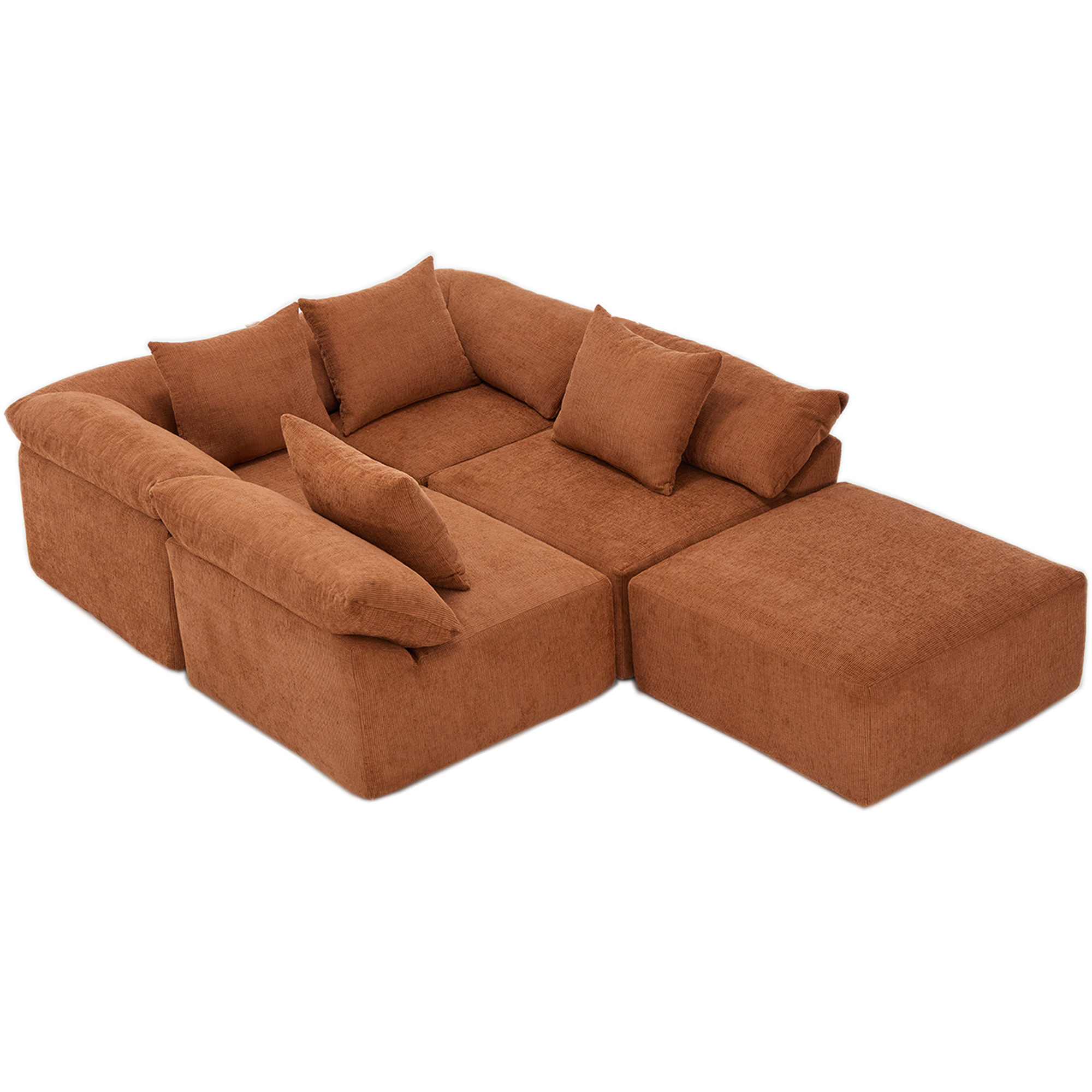 142' L Shaped Modular Sectional Sofa,No Assembly,5 Piece Couch, Convertible Sleeper Couch,Full-Compressed Couch,Free-Combined Couches,5 Seat & Ottoman,Chenille,Orange