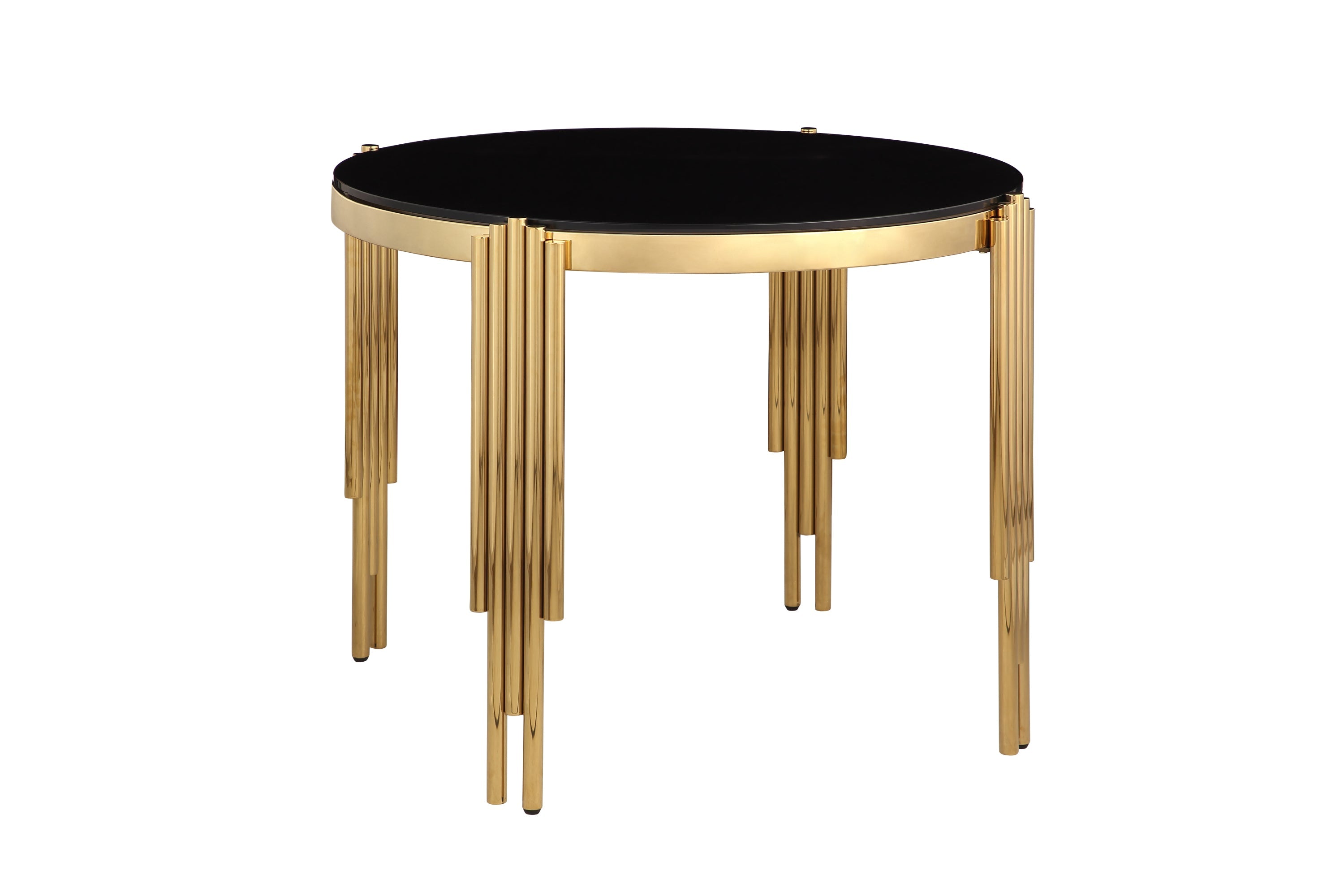 38.6' Round Glass Dining Table, Tempered Glass Tabletop and Polished Gold Legs, Modern Style Table for Home, Kitchen. Dining Room