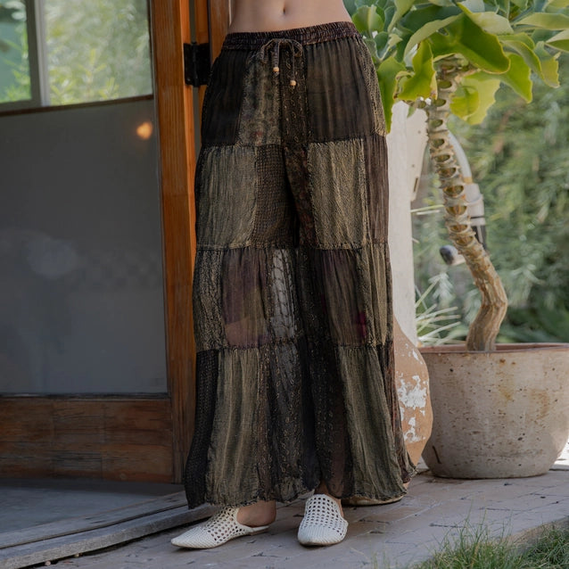 Young Threads Retro Revival Long Flared Patchwork Pants