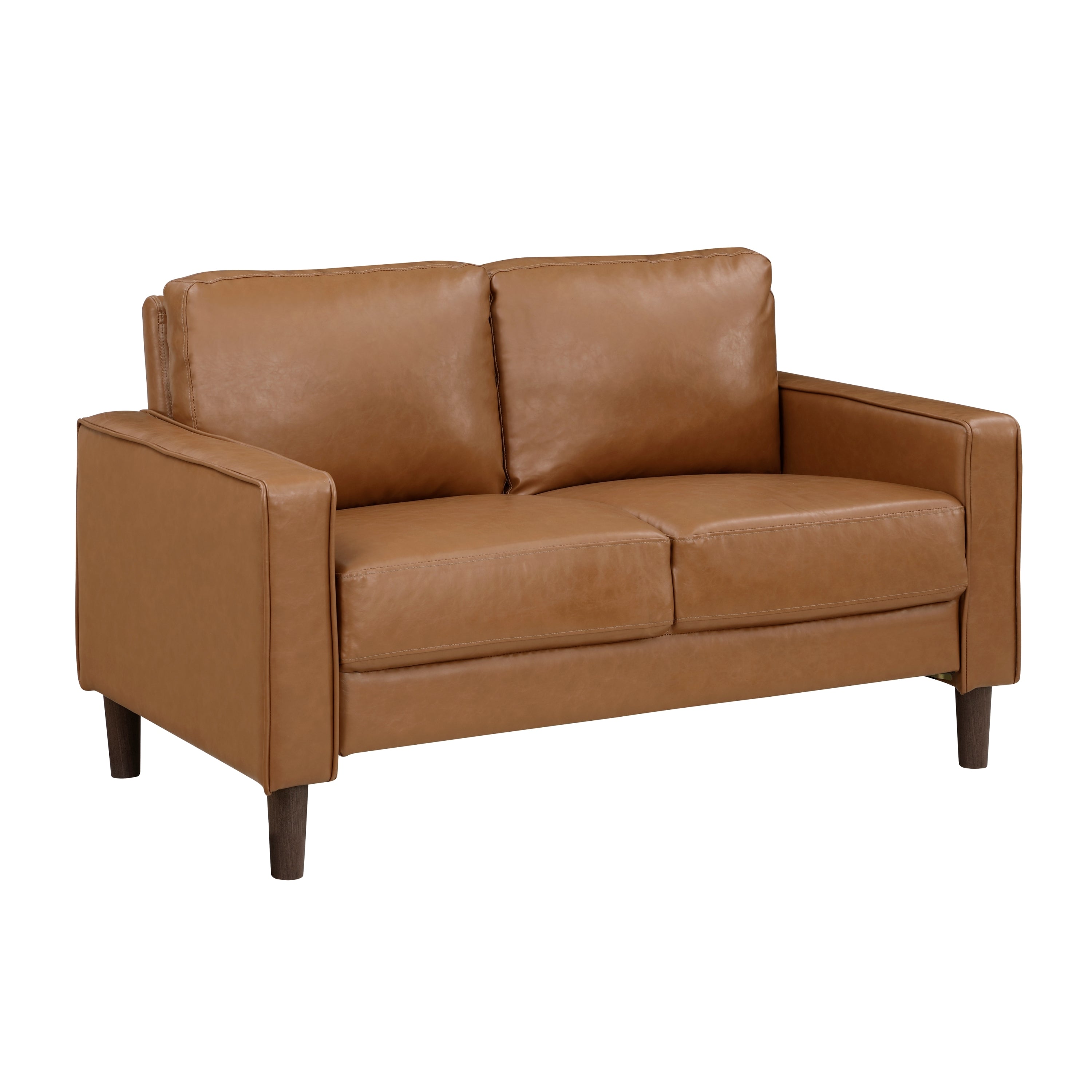 Modern Living Room Furniture 3pc Set Sofa Loveseat Chair Brown Faux Leather Upholstered Cushion Back Seat Solid Wood