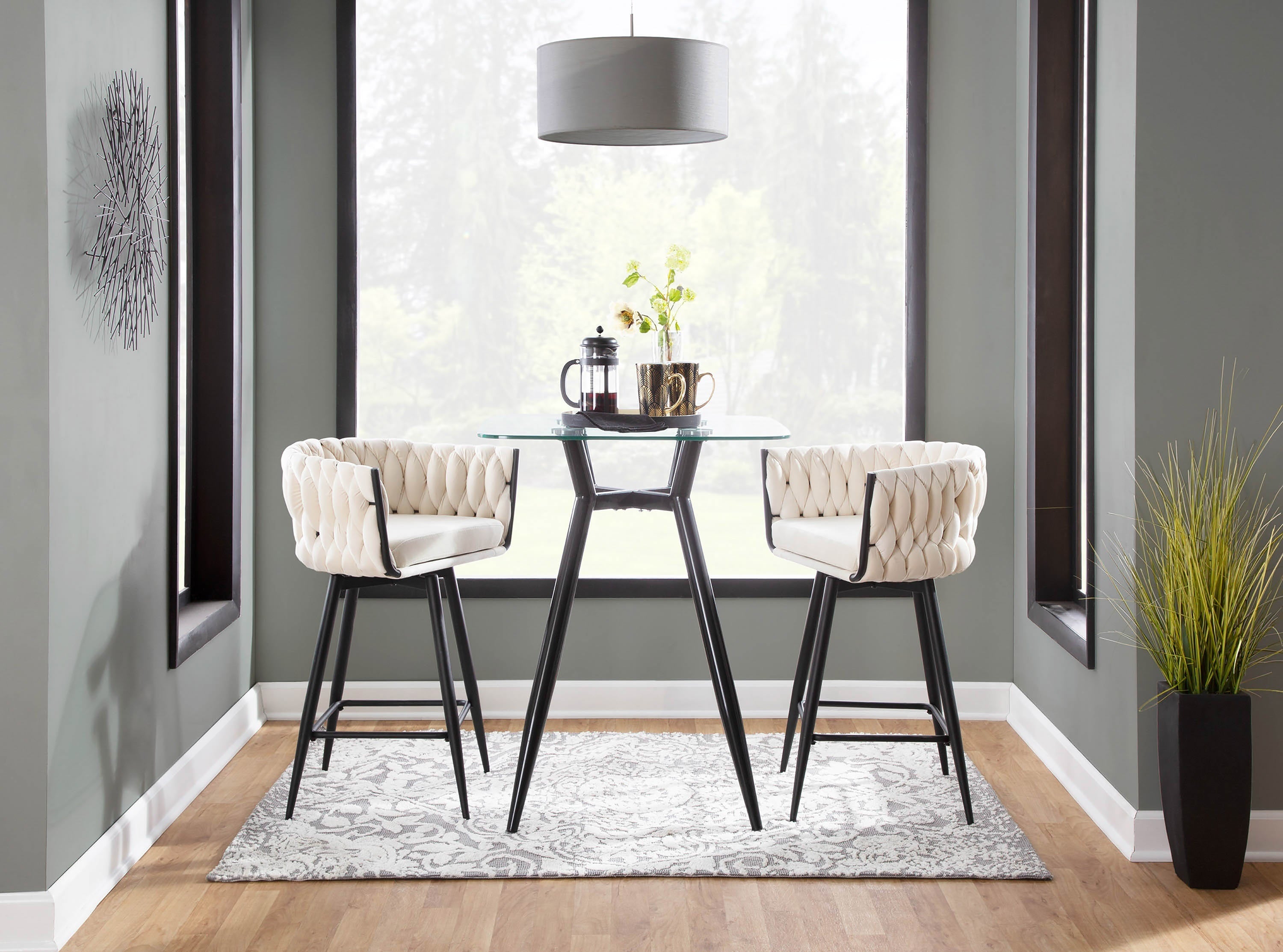 Clara Mid-Century Modern Square Counter Table with Black Metal Legs and Clear Glass Top by LumiSource