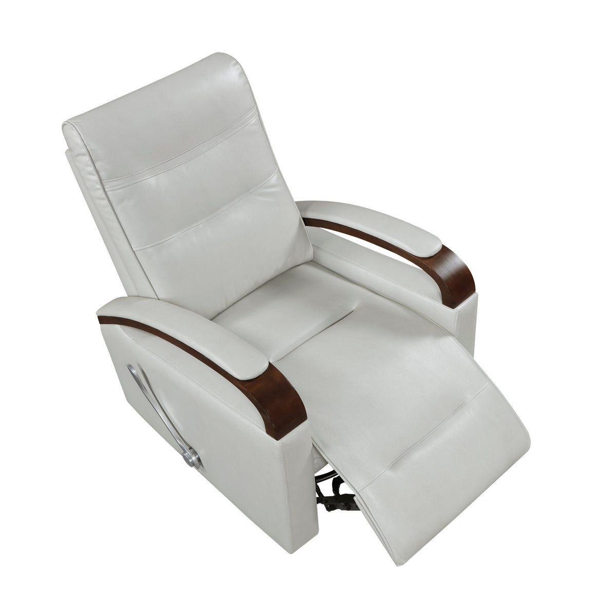 1pc Swivel Gliding Recliner Faux Leather Upholstered Solid Rubberwood Arms Luxurious Living Room Furniture, Smoke Color