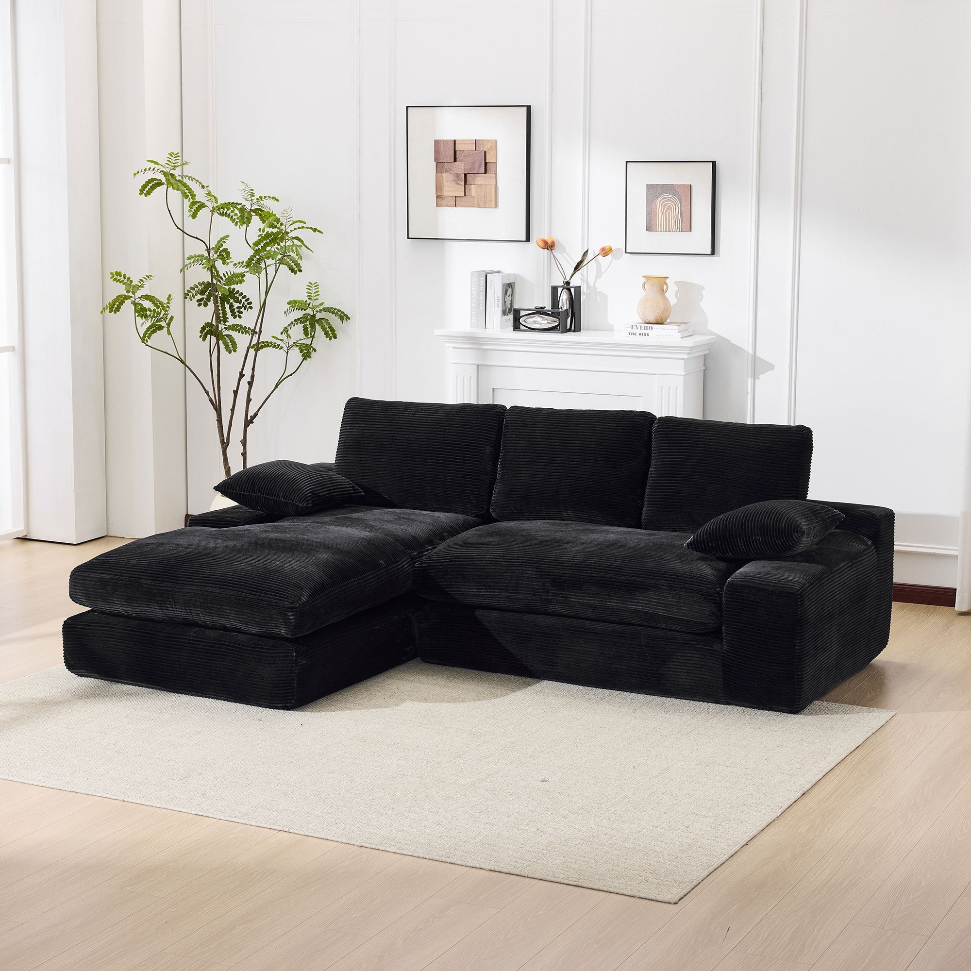 99*69' Modular Sectional Living Room Sofa Set, Modern Minimalist Style Couch, Upholstered Sleeper Sofa for Living Room, Bedroom, 2 PC Free Combination, Installation-free Sofa, L-Shape, Black