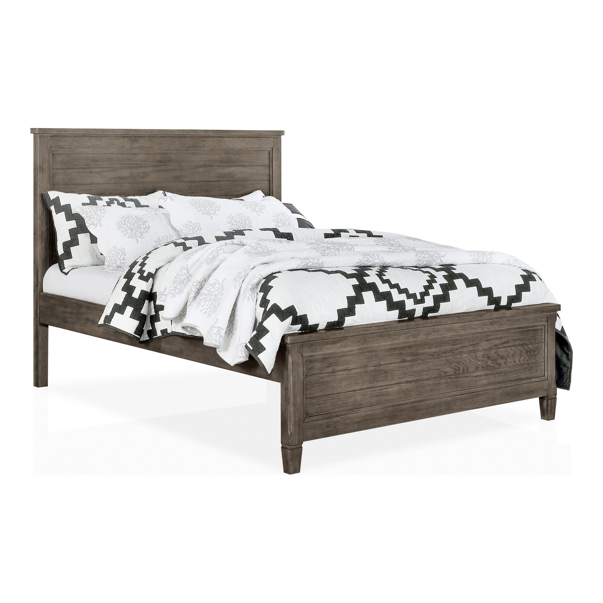 Transitional Full Size Bed w Trundle 2x Nightstands Warm Gray Bedroom Furniture Wood Grain Texture 3pc Set