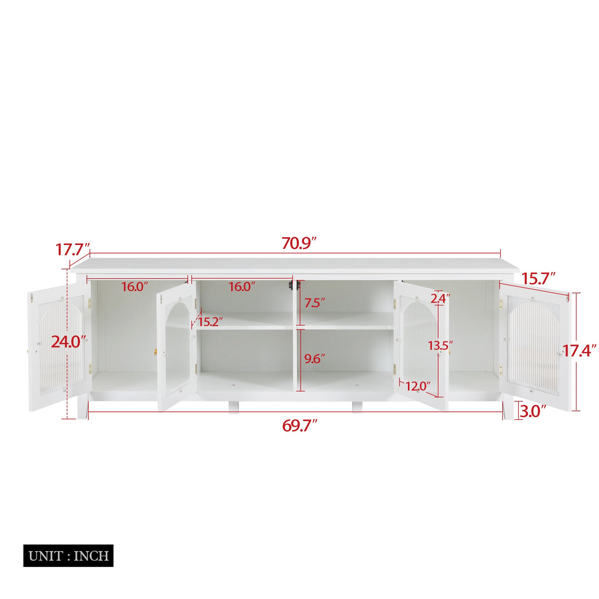 Antique White Stylish TV Cabinet Entertainment Center with Solid Wood Frame and Changhong Glass Door