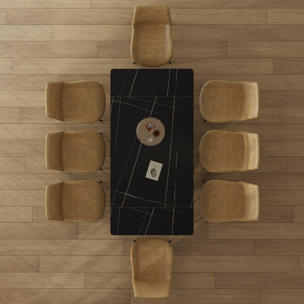 Modern Retractable Sintered Stone Dining Table with Black Carbon Steel Legs, 83 Inches for 6-8 Seats