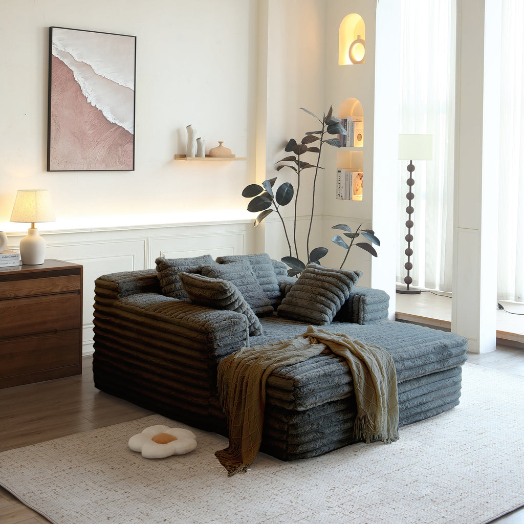 Chaise Lounge Indoor, Upholstered Sofa Bed with Throw Pillows and Armrests, Sleeper Chair- Plush Chair Bed for Living Room, Dark Grey