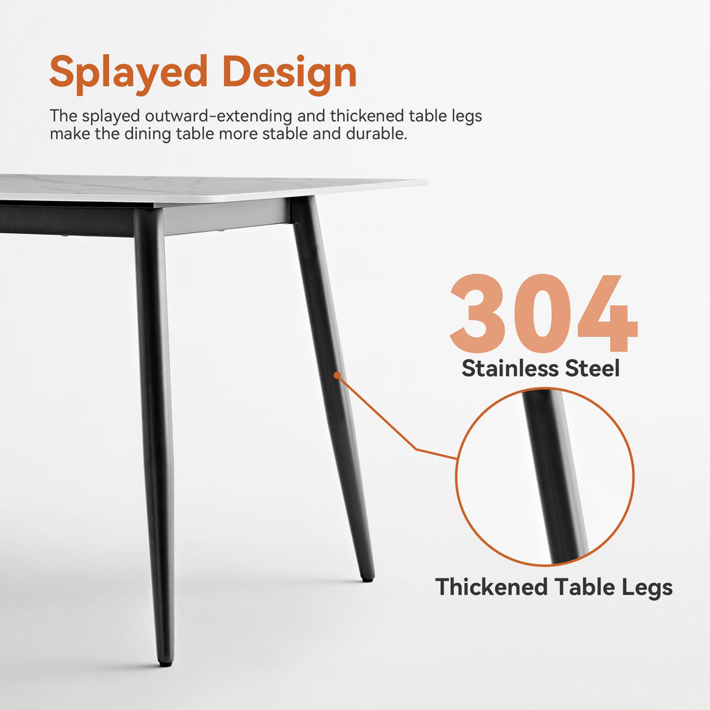 Large Rectangular Table with Strong Metal Base Modern Stone Dining Table For Kitchen 1.6m