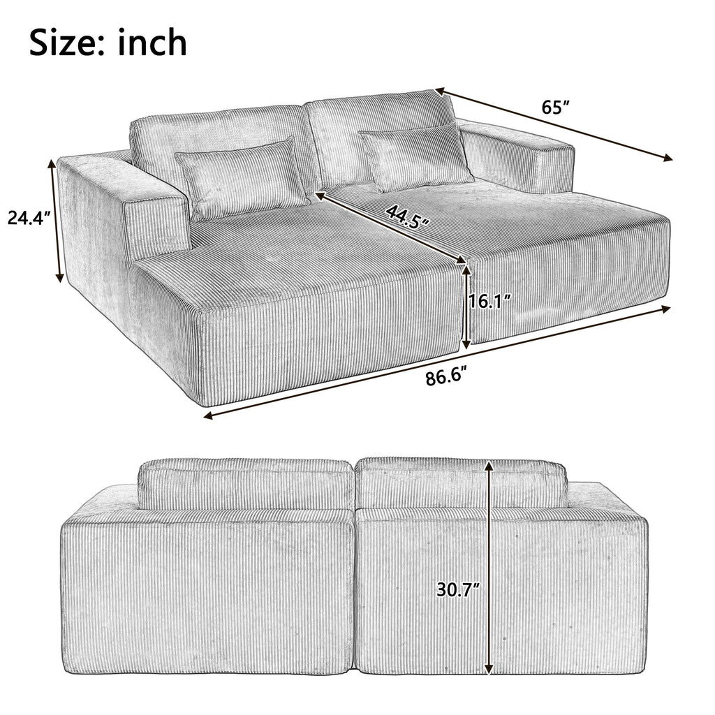 U_Style Corduroy Double Sofa Bed with 2 Pillows, Perfect for Living Rooms, Apartments, Offices