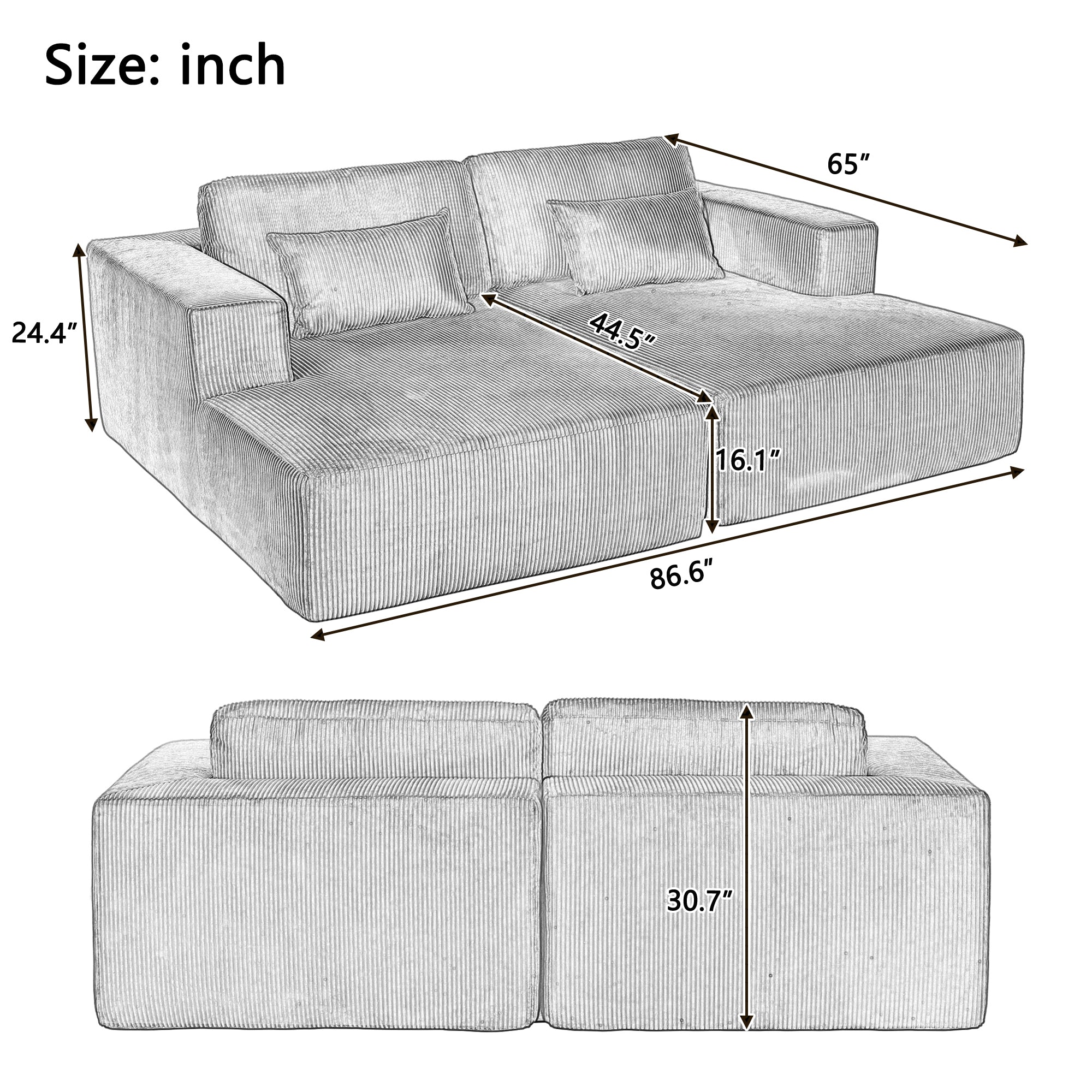 U_Style Corduroy Double Sofa Bed with 2 Pillows, Perfect for Living Rooms, Apartments, Offices