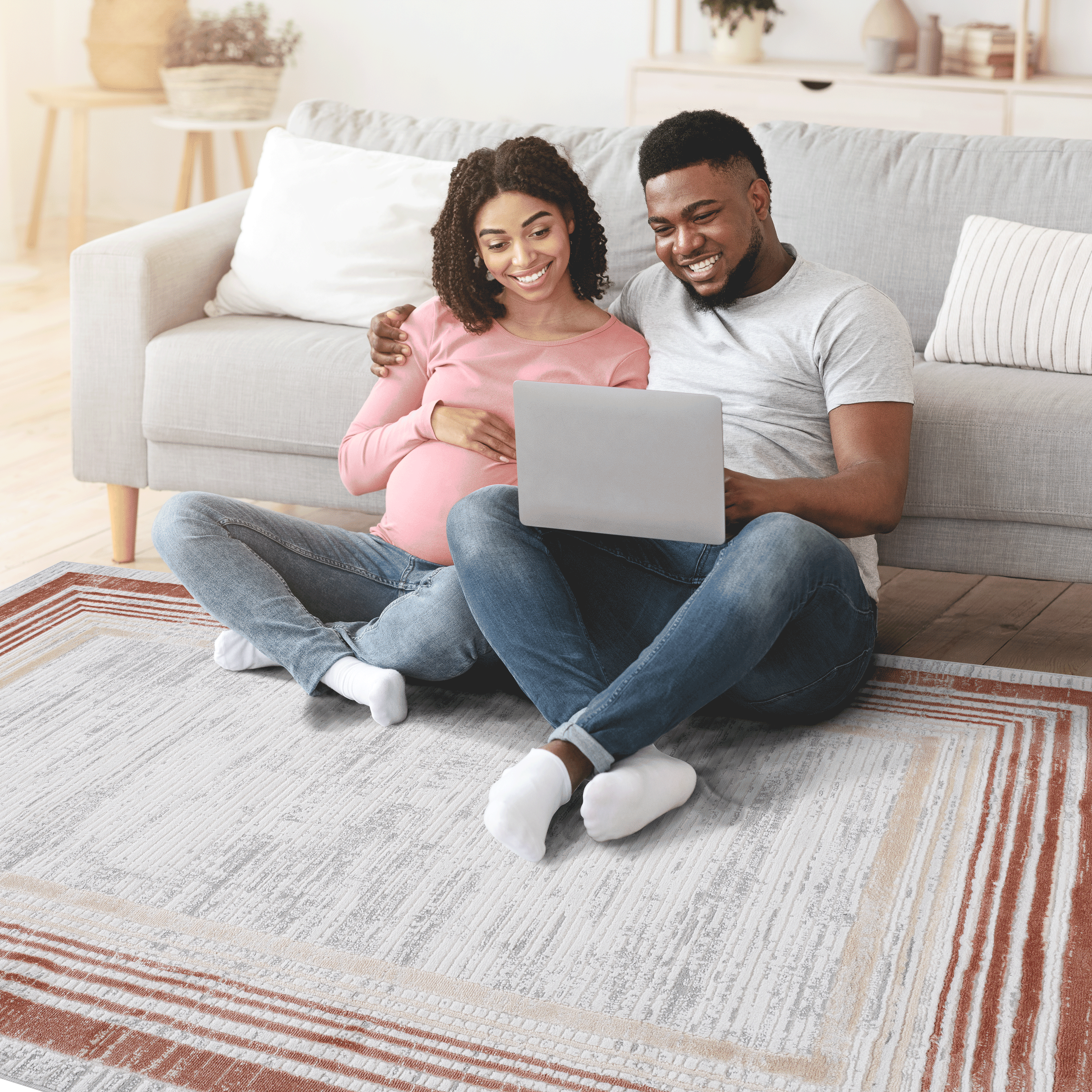 NAAR MARFI Collection 8X10 Brown / Ivory / Bordered Area Rug